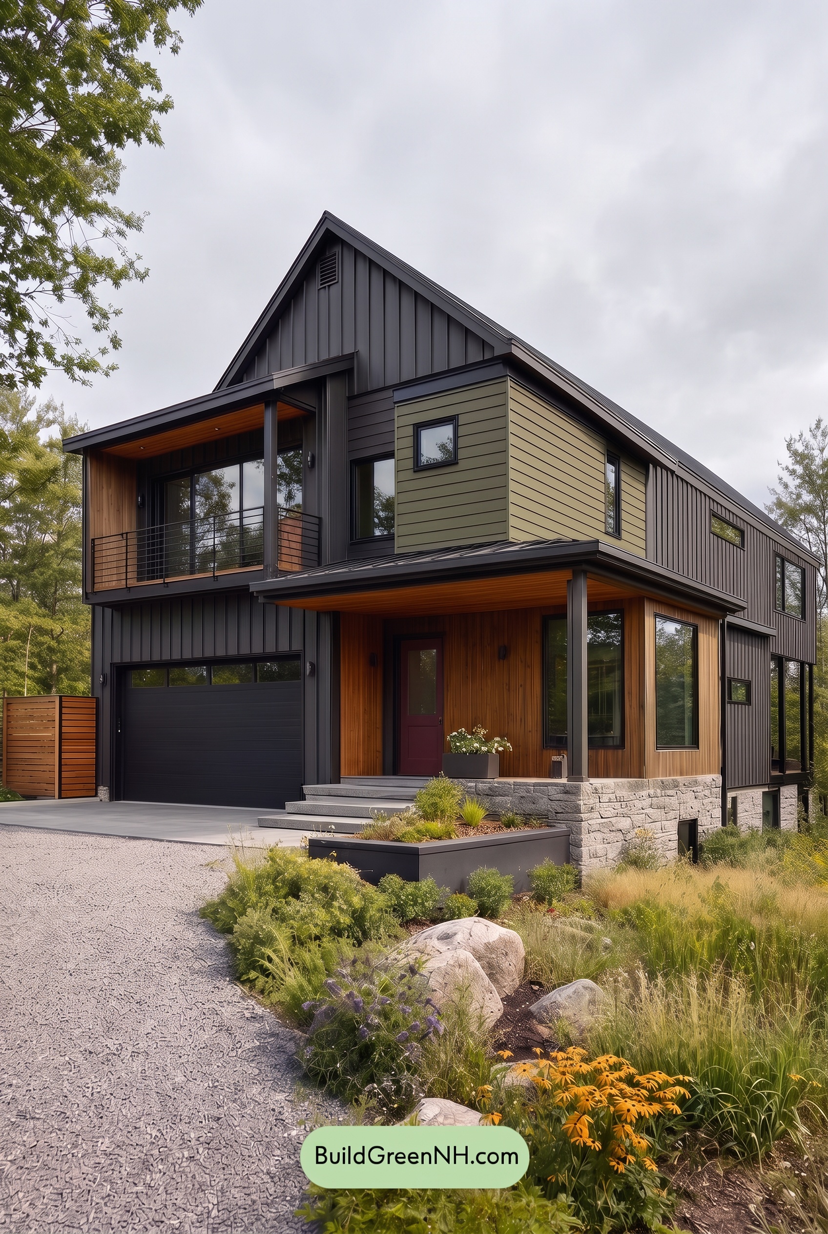 Modern Two-Tone Dark House Exterior Color Scheme: Mossline Ember - Overcast