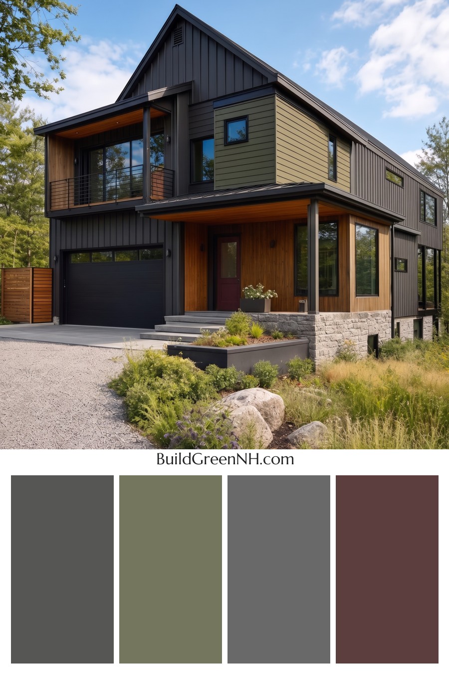 Modern Two-Tone Dark House Exterior Color Scheme: Mossline Ember