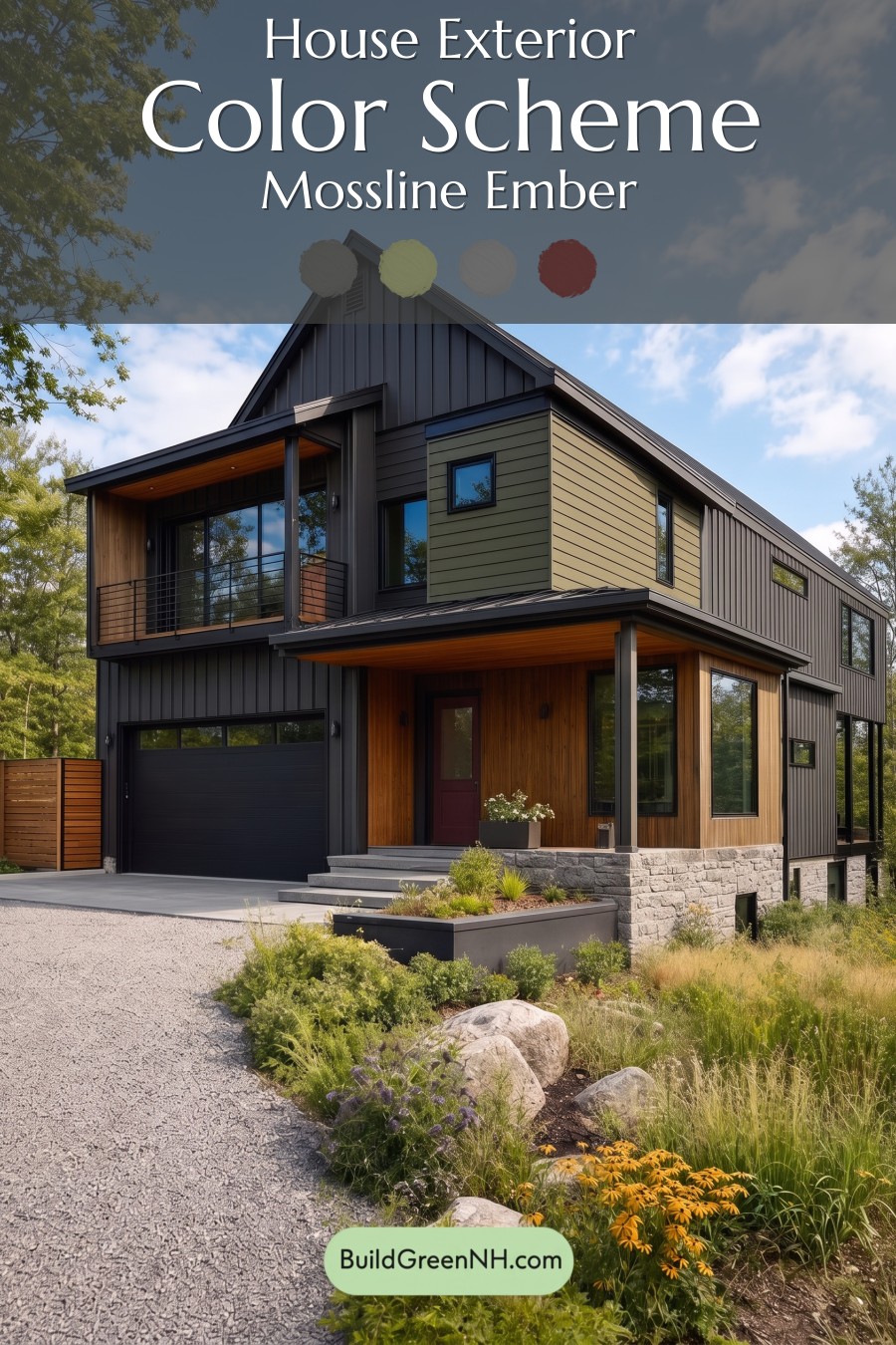 Modern Two-Tone Dark House Exterior Color Scheme: Mossline Ember