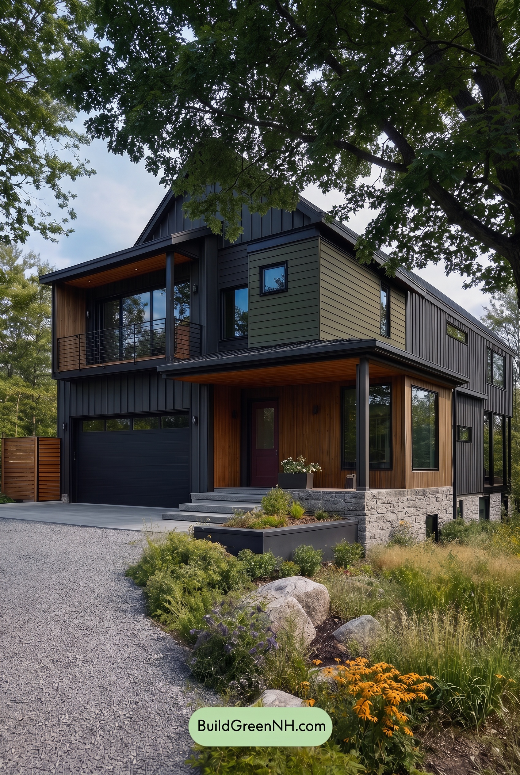 Modern Two-Tone Dark House Exterior Color Scheme: Mossline Ember - Shade