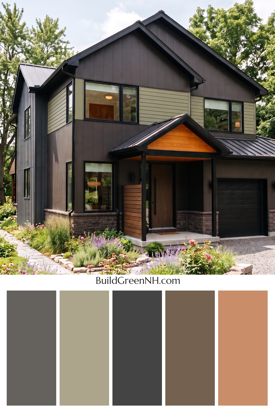 Modern Two-Tone Dark House Exterior Color Scheme: Olive Meridian
