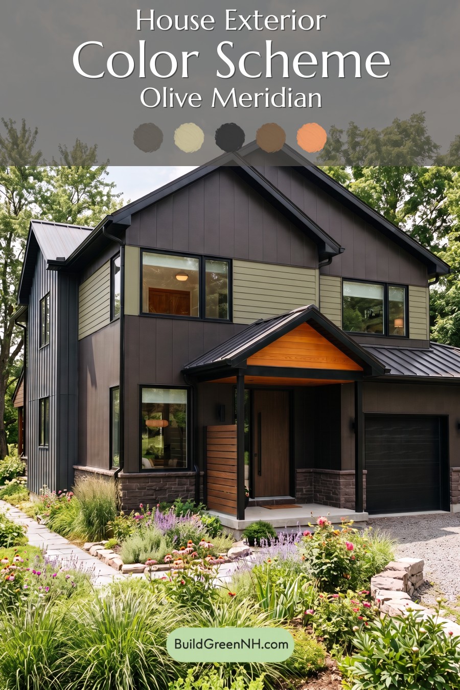 Modern Two-Tone Dark House Exterior Color Scheme: Olive Meridian