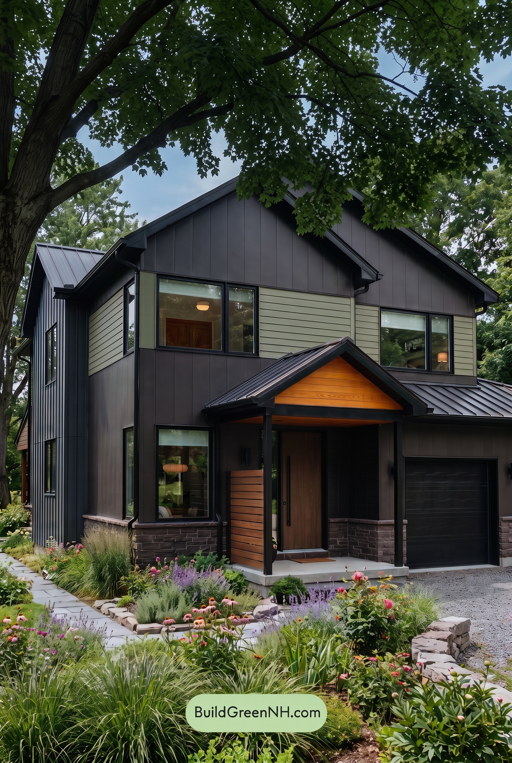 Modern Two-Tone Dark House Exterior Color Scheme: Olive Meridian - Shade