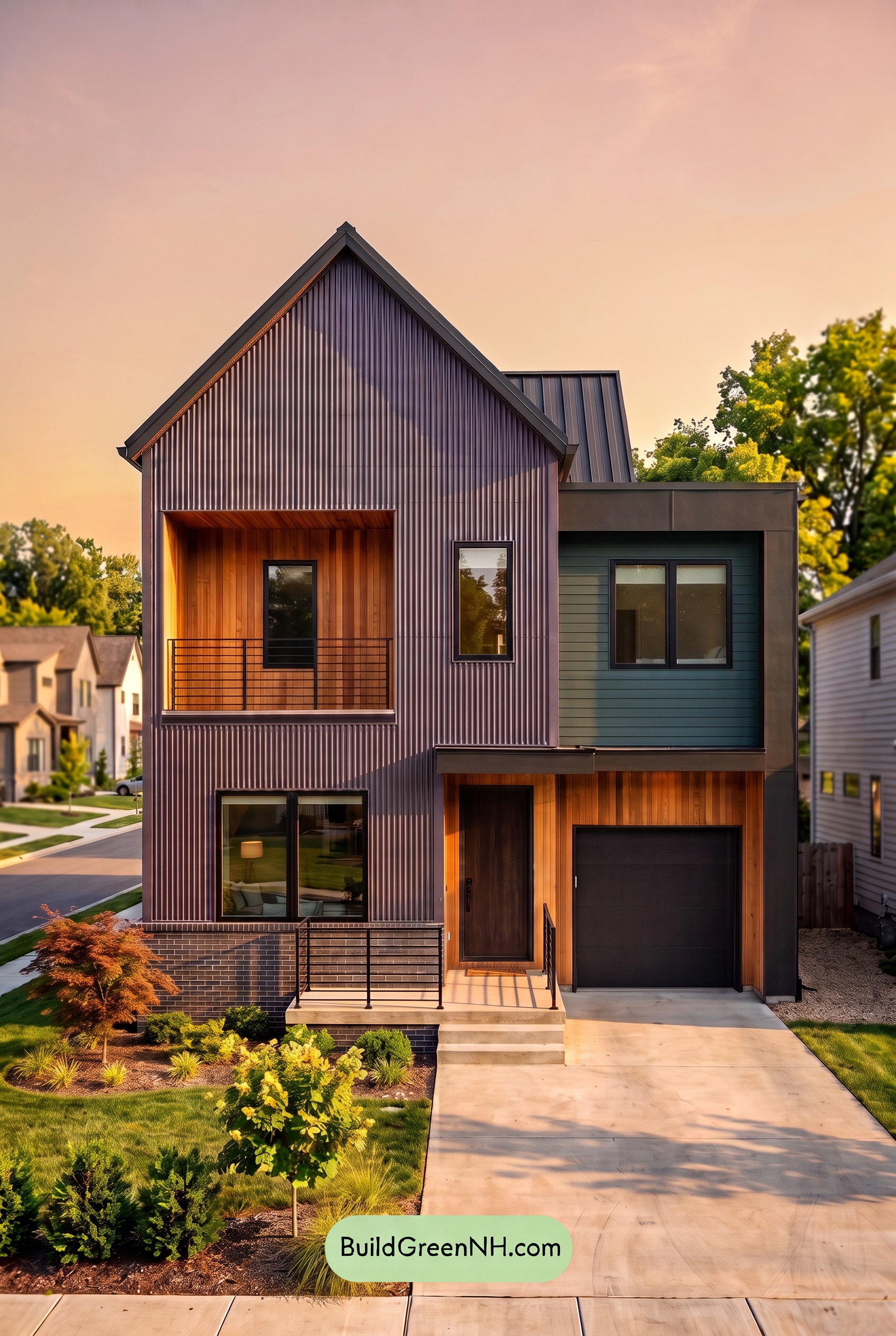 Modern Two-Tone Dark House Exterior Color Scheme: Pine Signal - Golden Hour