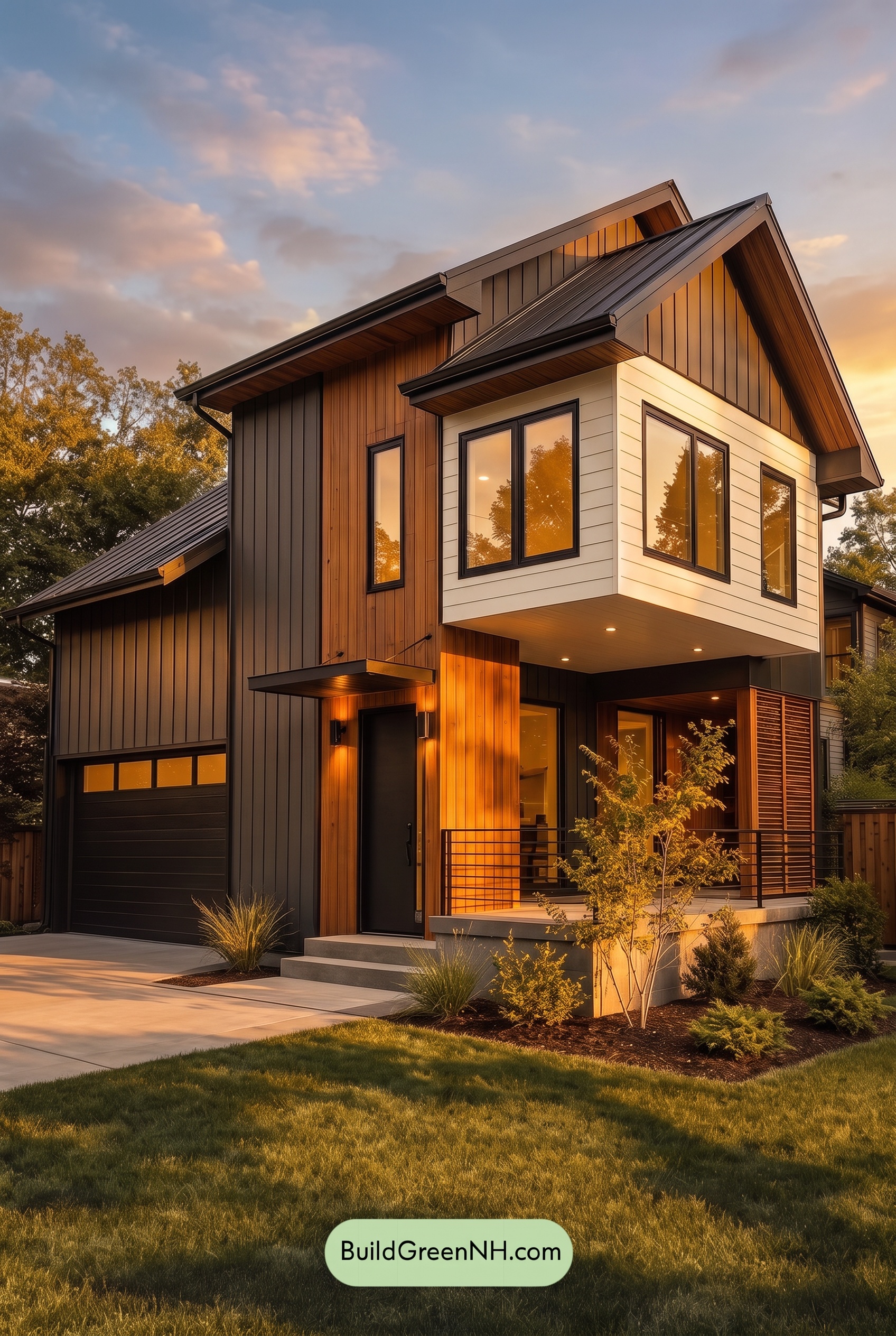 Modern Two-Tone Dark House Exterior Color Scheme: Sable Birch - Golden Hour
