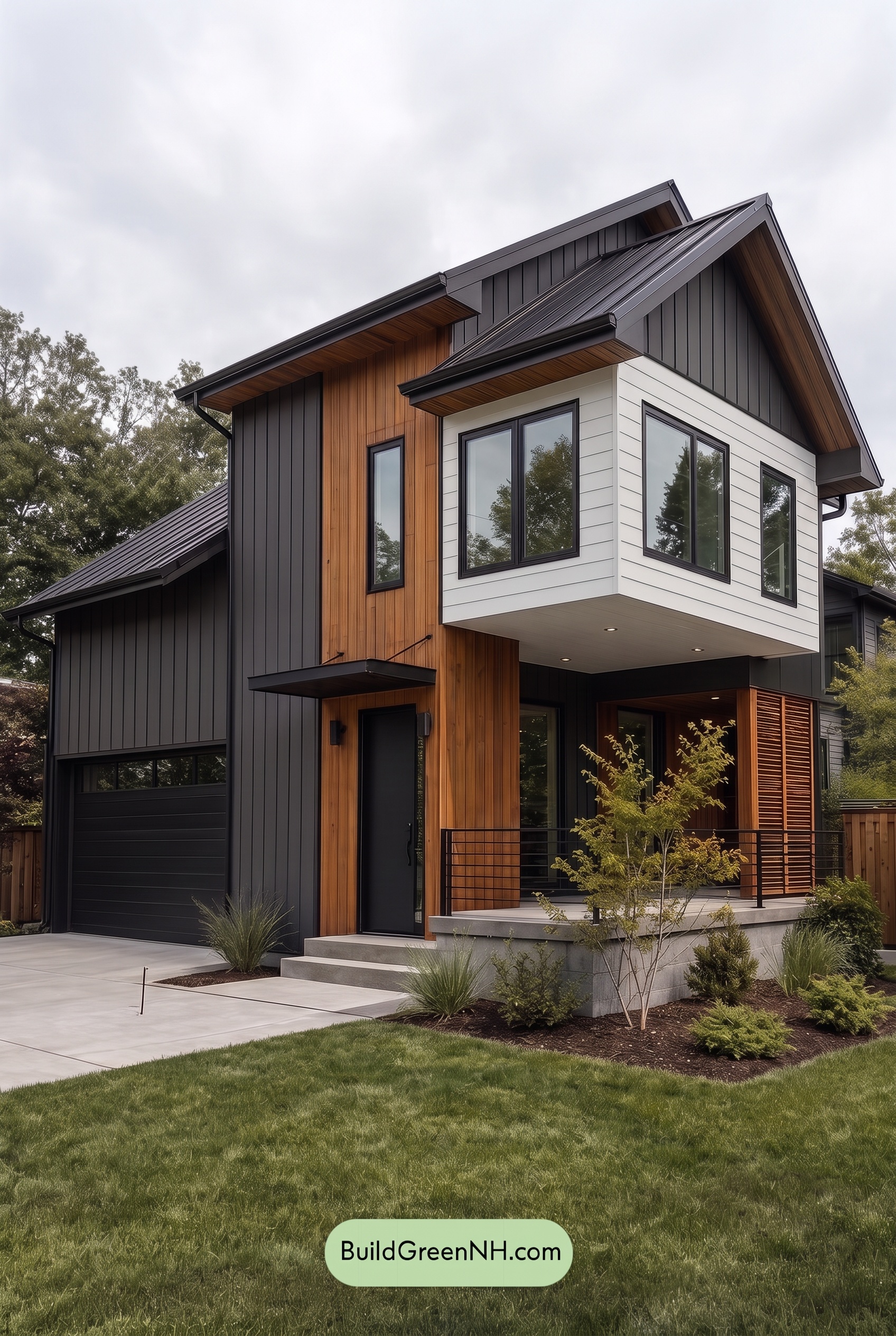 Modern Two-Tone Dark House Exterior Color Scheme: Sable Birch - Overcast