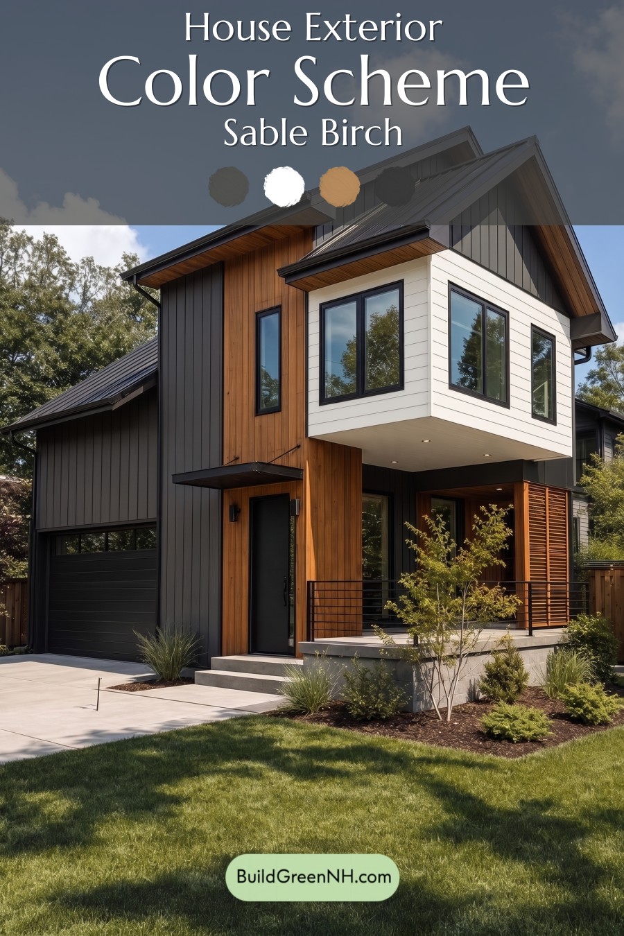 Modern Two-Tone Dark House Exterior Color Scheme: Sable Birch