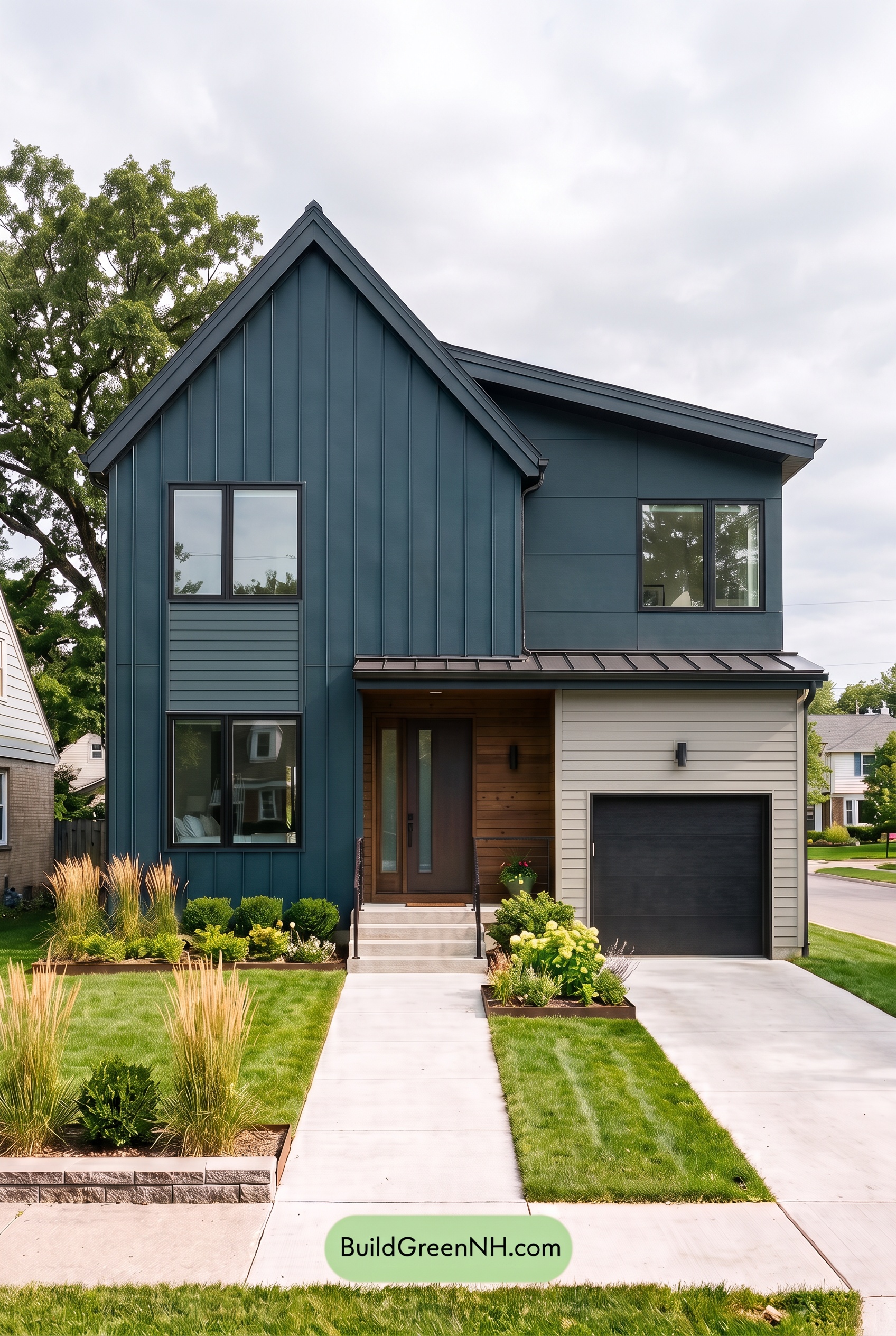 Modern Two-Tone Dark House Exterior Color Scheme: Sage Nightfall - Overcast