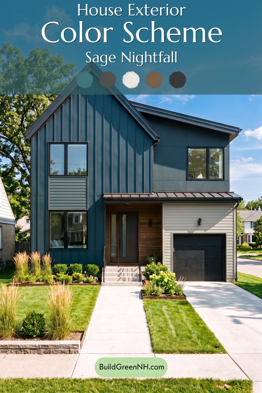 Modern Two-Tone Dark House Exterior Color Scheme: Sage Nightfall