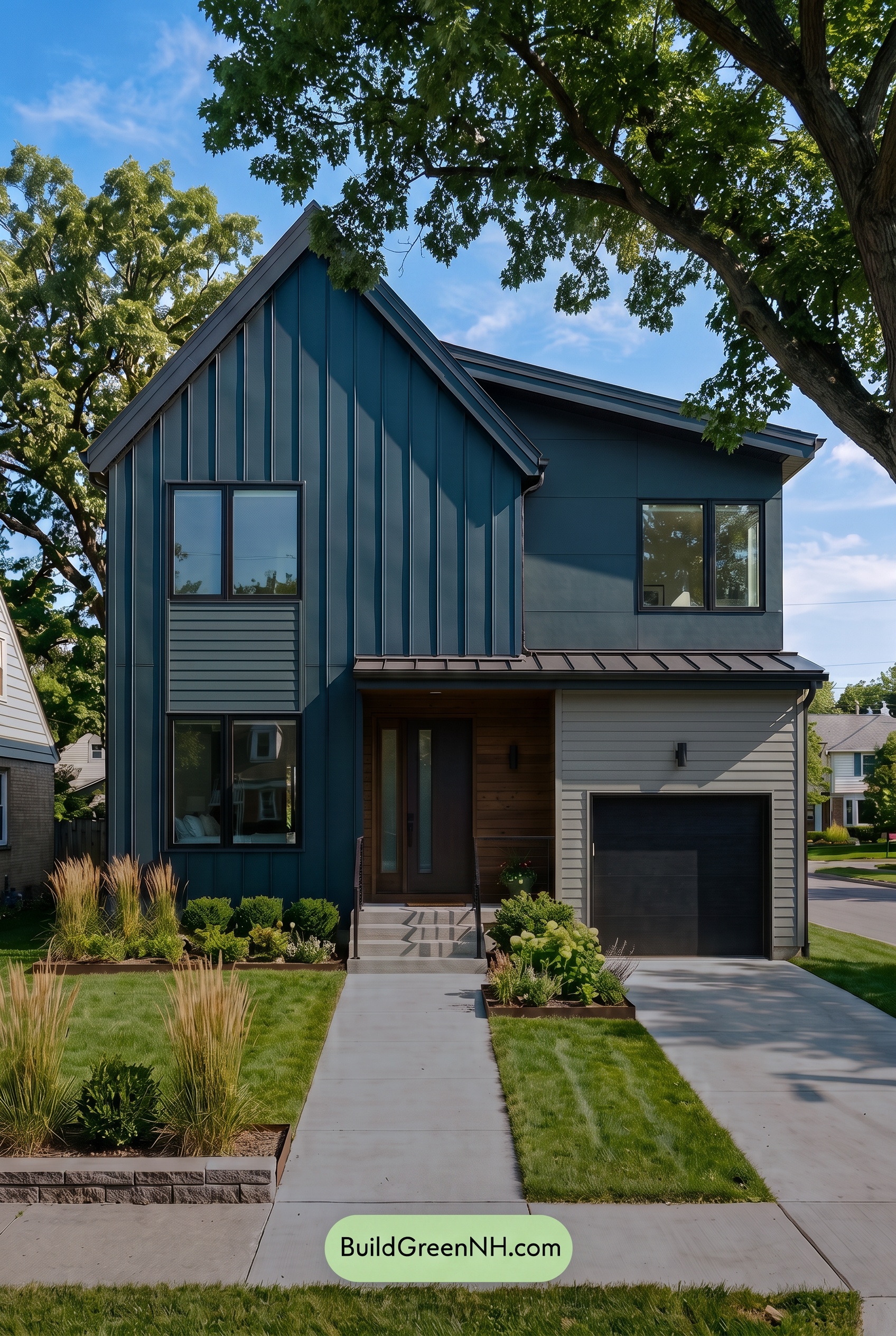 Modern Two-Tone Dark House Exterior Color Scheme: Sage Nightfall - Shade