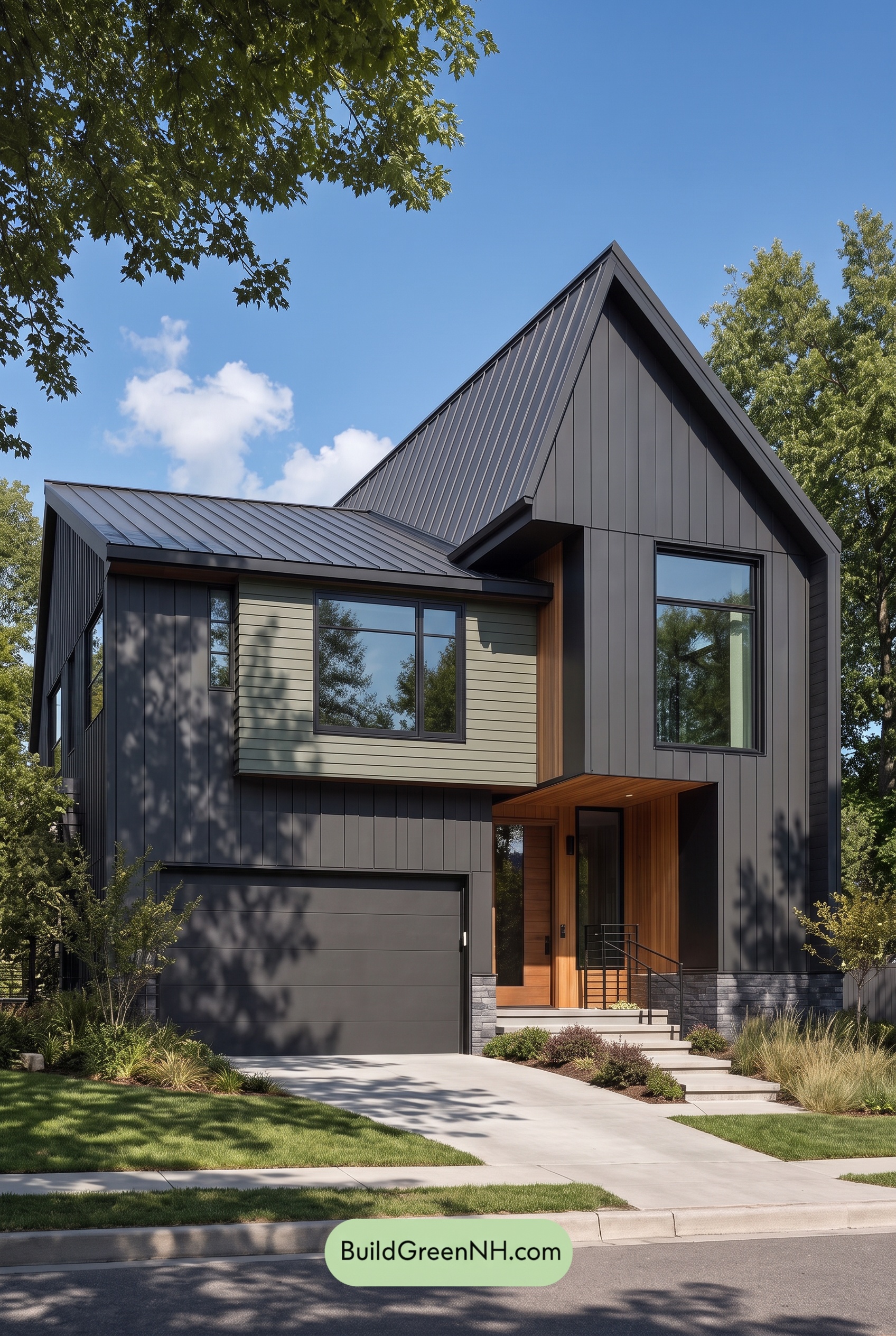 Modern Two-Tone Dark House Exterior Color Scheme: Verdant Eclipse