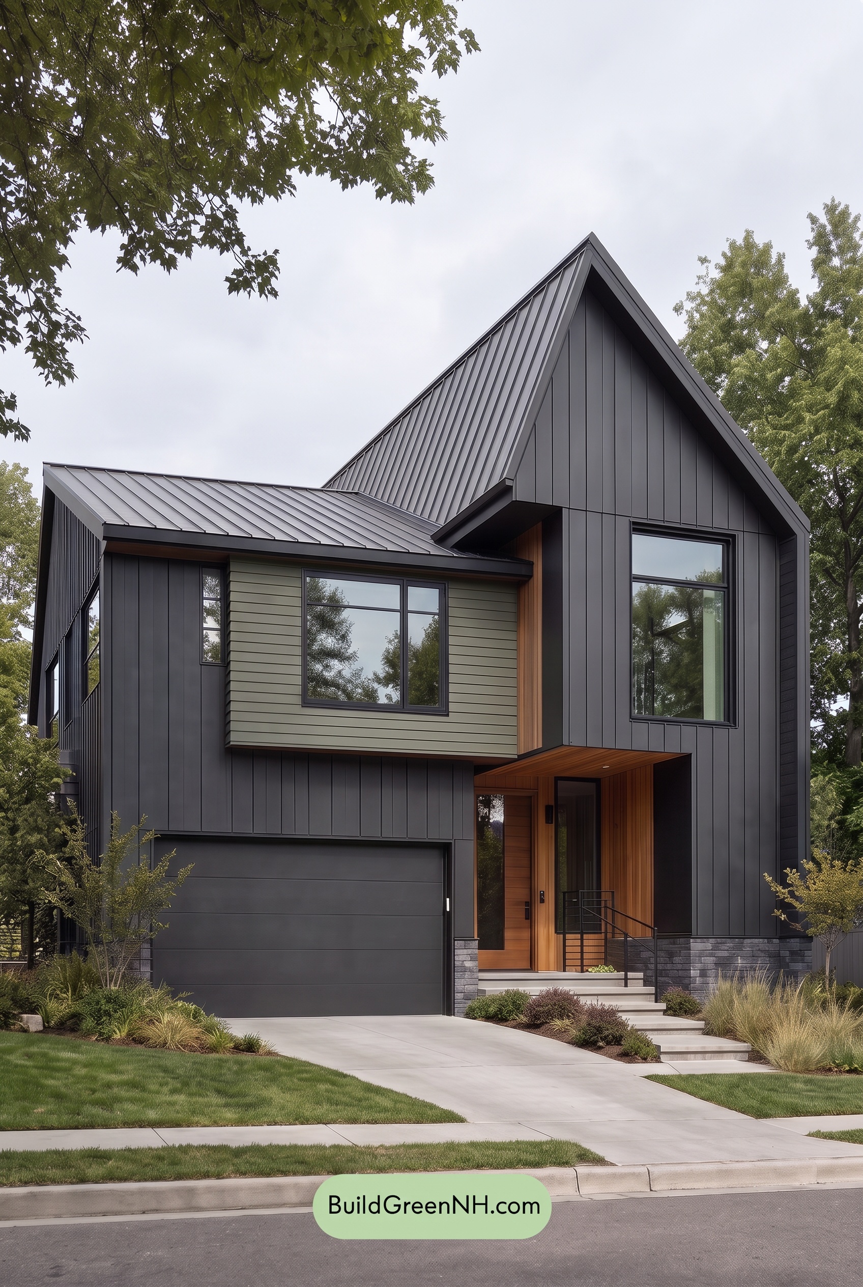 Modern Two-Tone Dark House Exterior Color Scheme: Verdant Eclipse - Overcast
