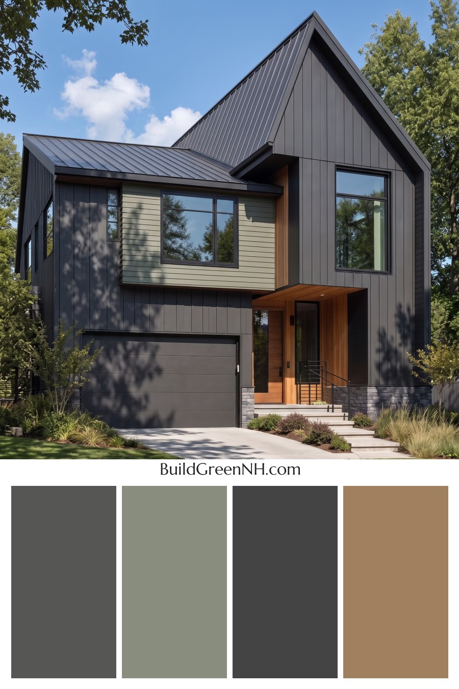 Modern Two-Tone Dark House Exterior Color Scheme: Verdant Eclipse
