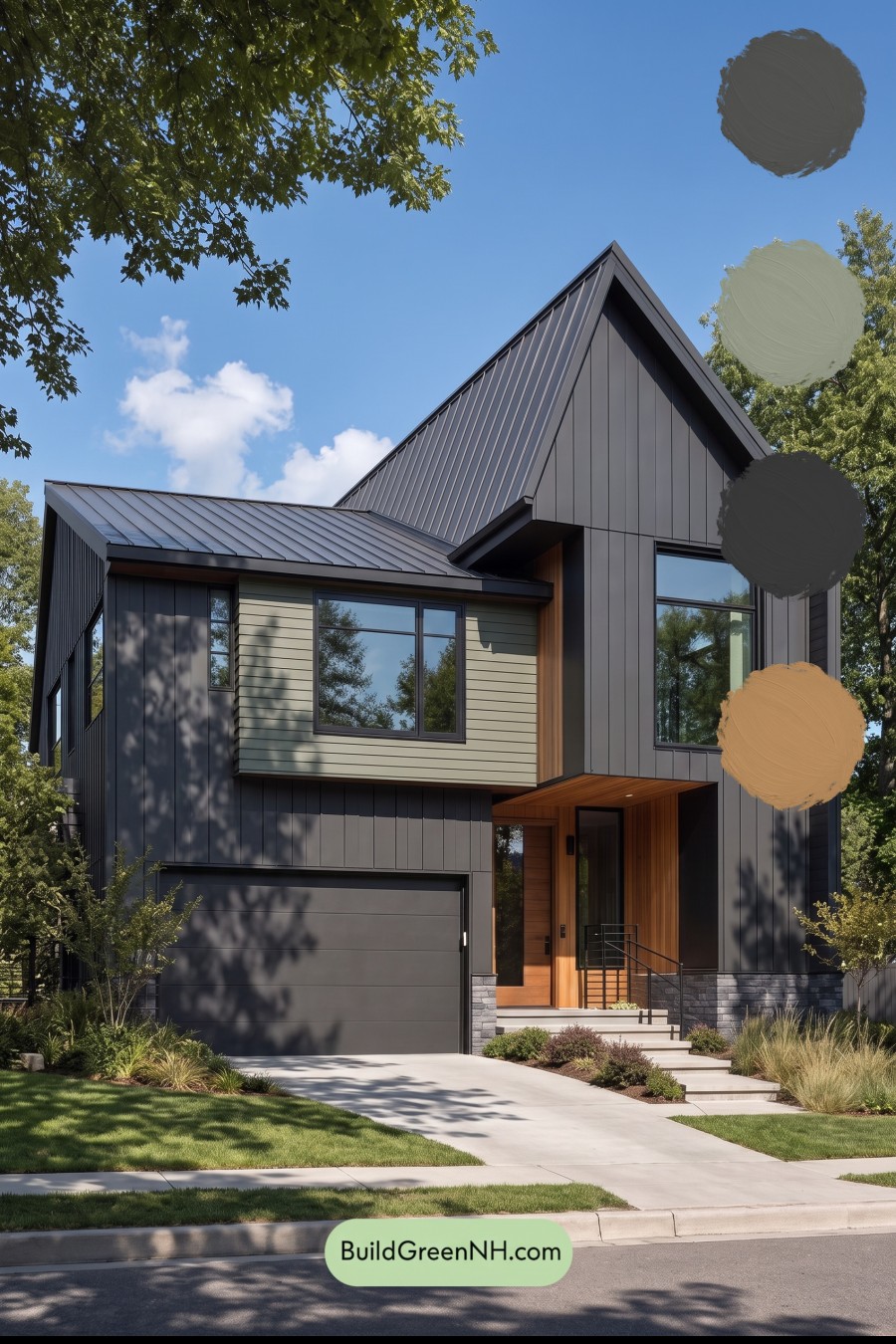 Modern Two-Tone Dark House Exterior Color Scheme: Verdant Eclipse