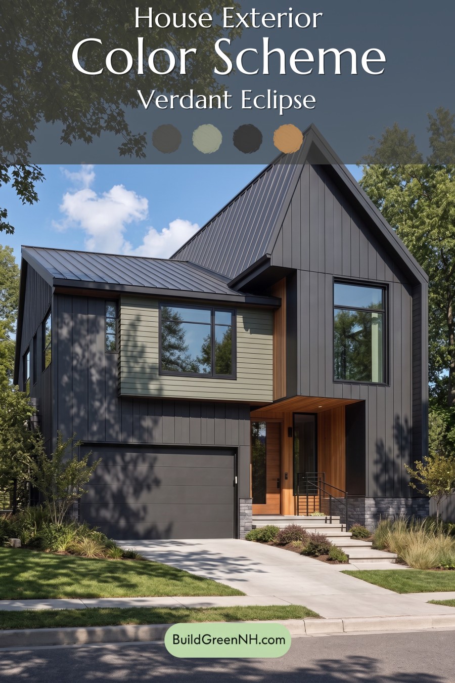 Modern Two-Tone Dark House Exterior Color Scheme: Verdant Eclipse