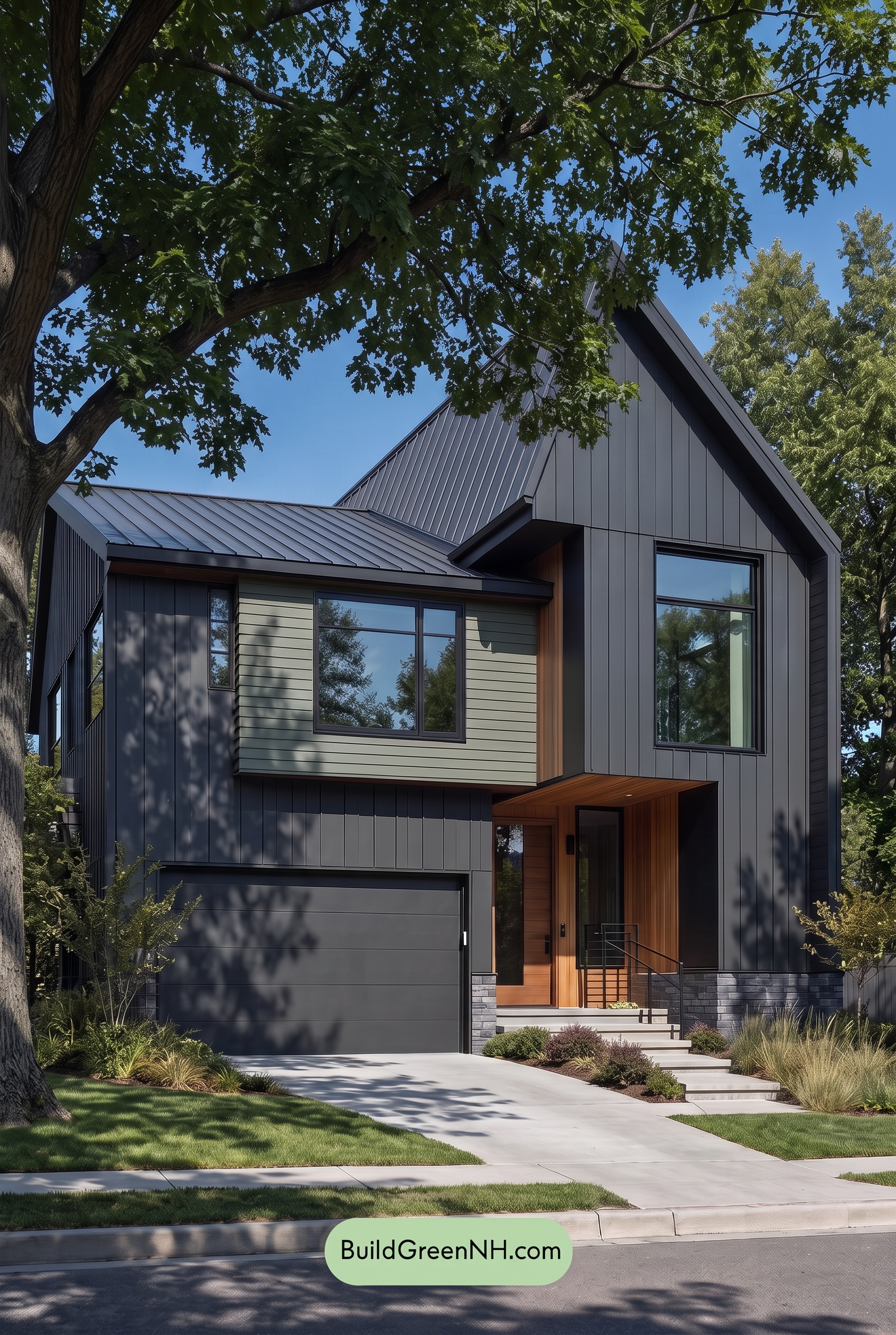 Modern Two-Tone Dark House Exterior Color Scheme: Verdant Eclipse - Shade