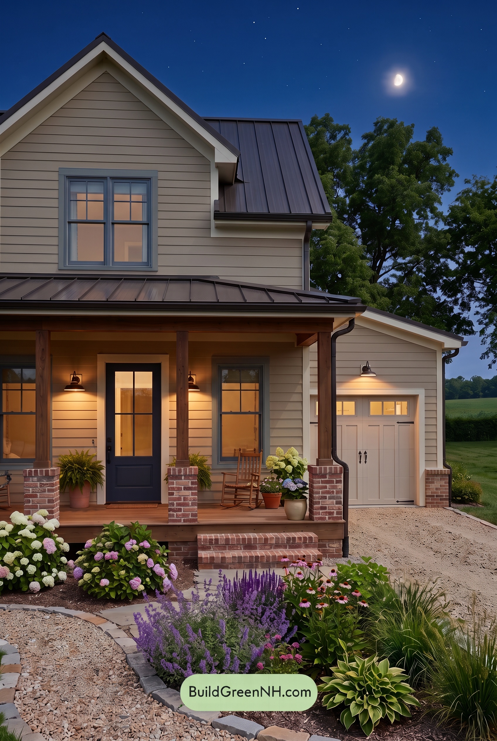 Modern Yellow House Exterior Color Scheme: Buttercup Brickline - Nighttime