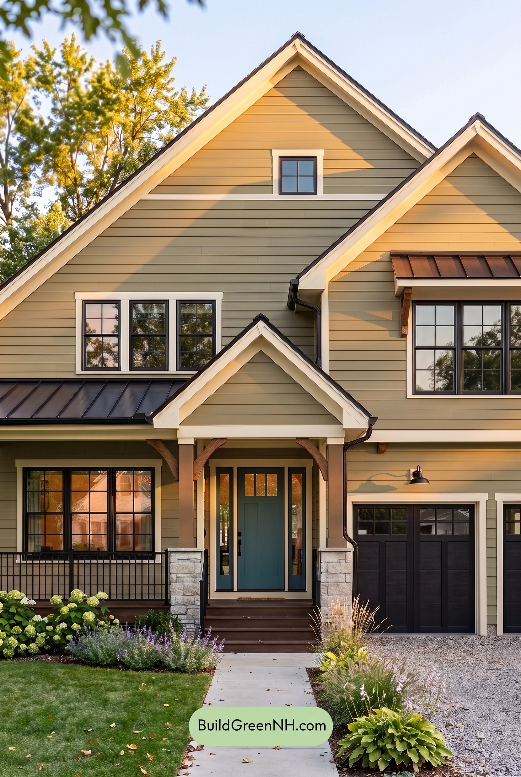 Modern Yellow House Exterior Color Scheme: Citrine Iron Porch - Golden Hour