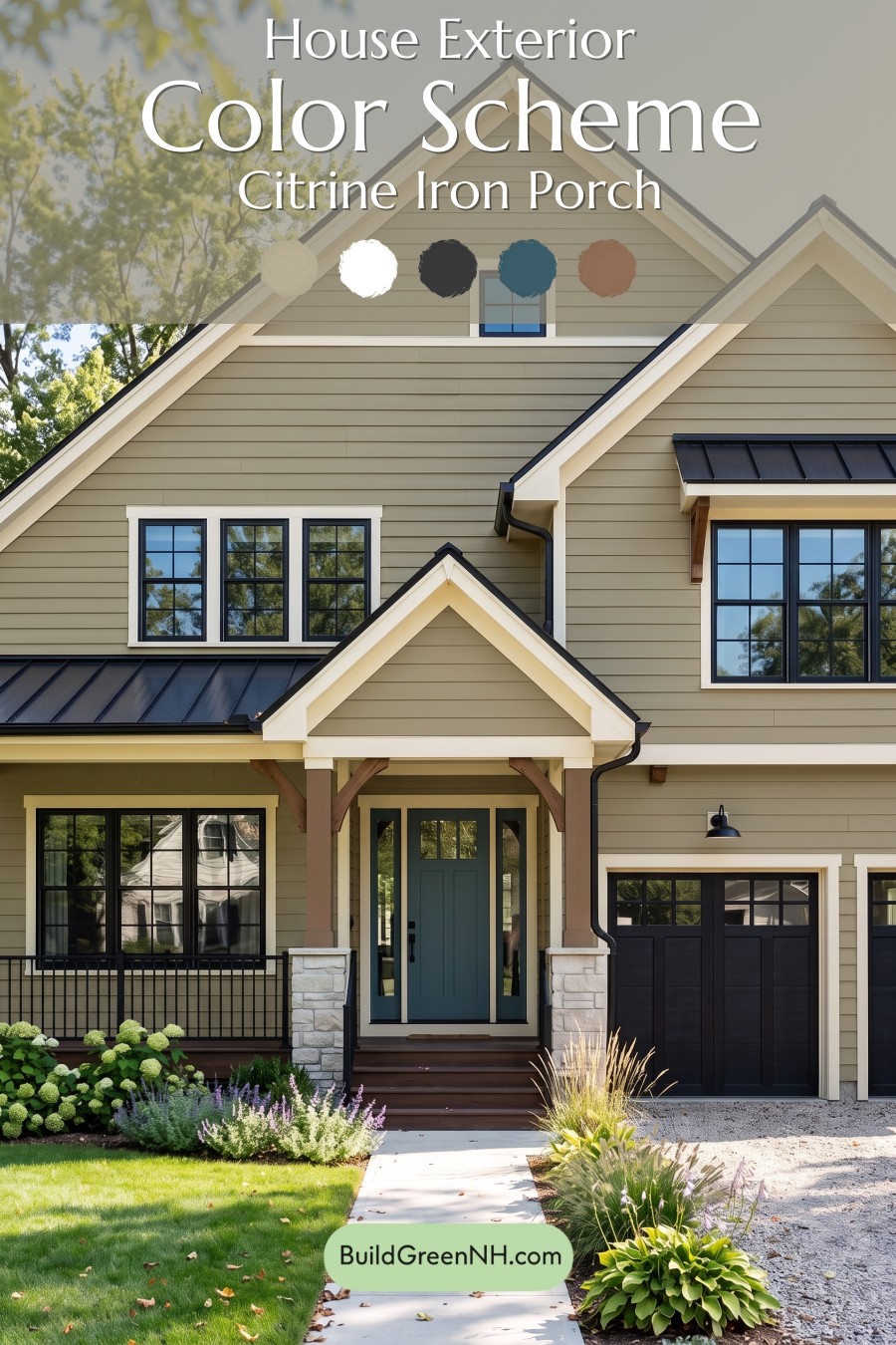 Modern Yellow House Exterior Color Scheme: Citrine Iron Porch