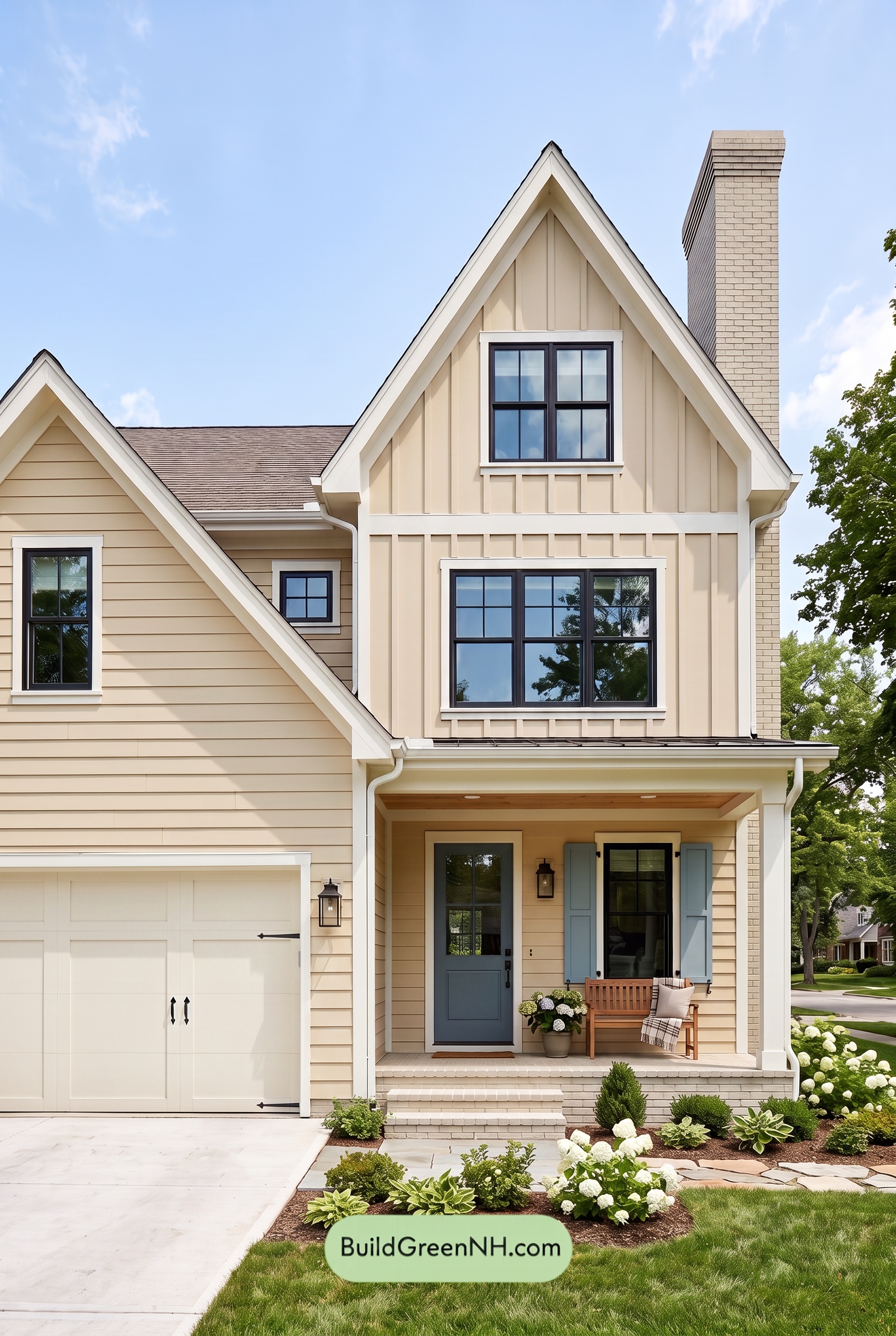 Modern Yellow House Exterior Color Scheme: Cream Azure Poise