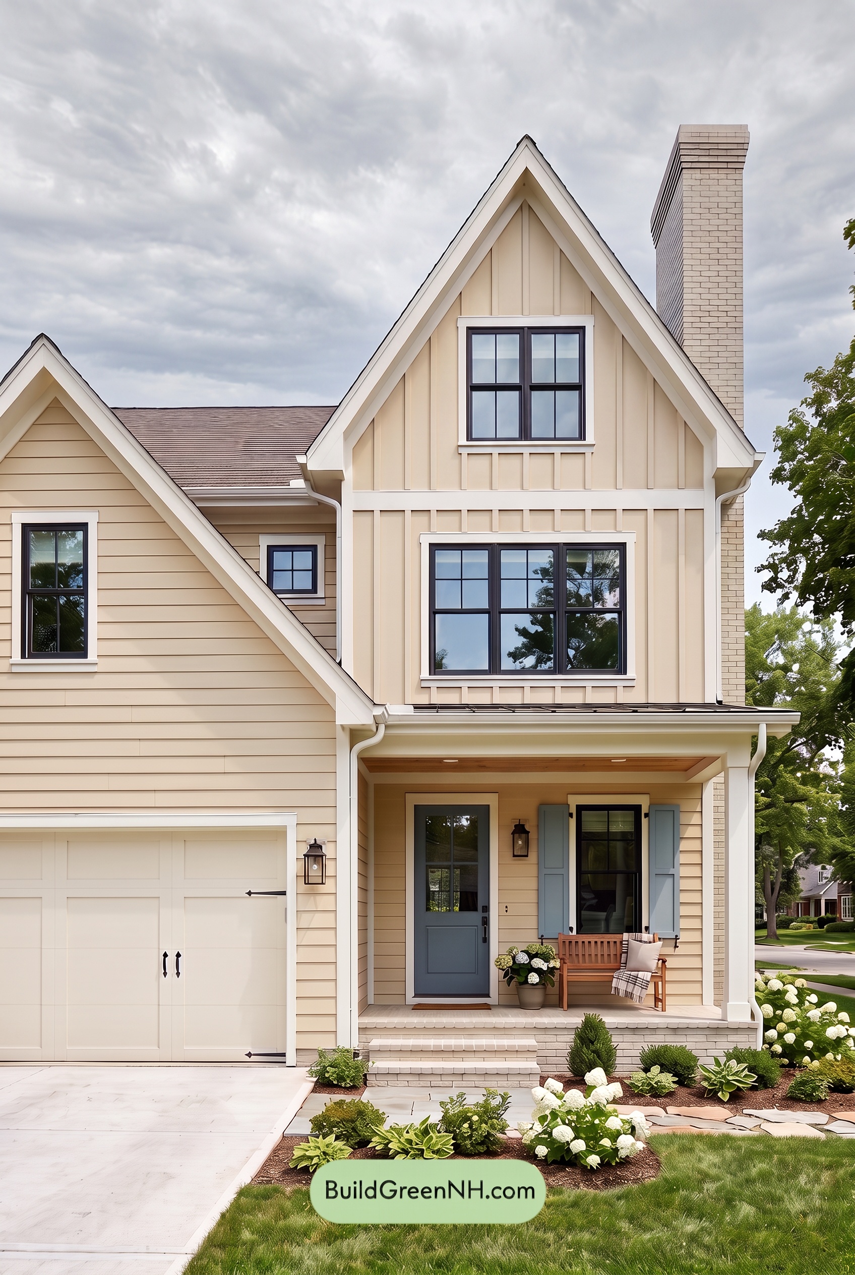 Modern Yellow House Exterior Color Scheme: Cream Azure Poise - Overcast
