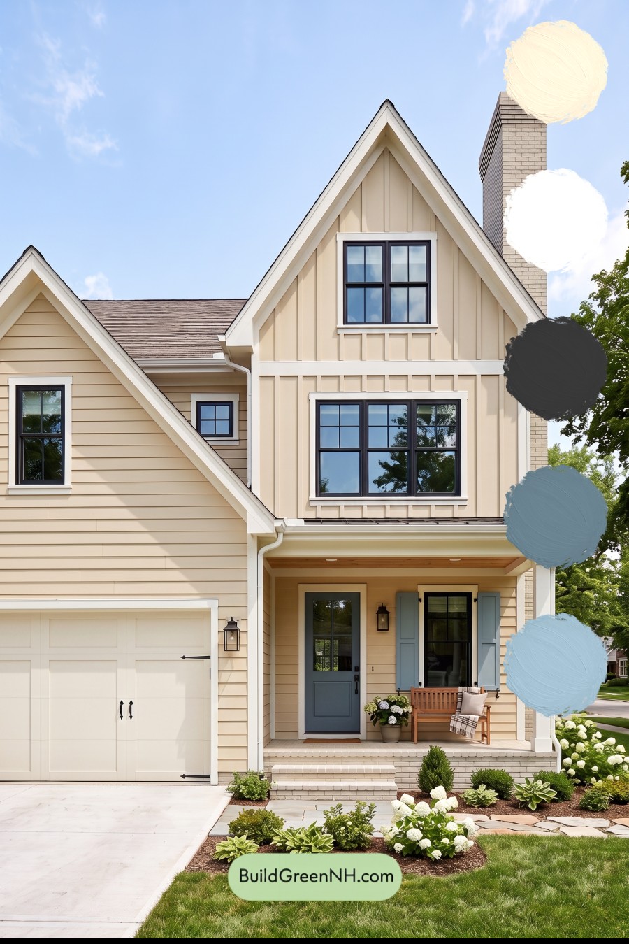 Modern Yellow House Exterior Color Scheme: Cream Azure Poise