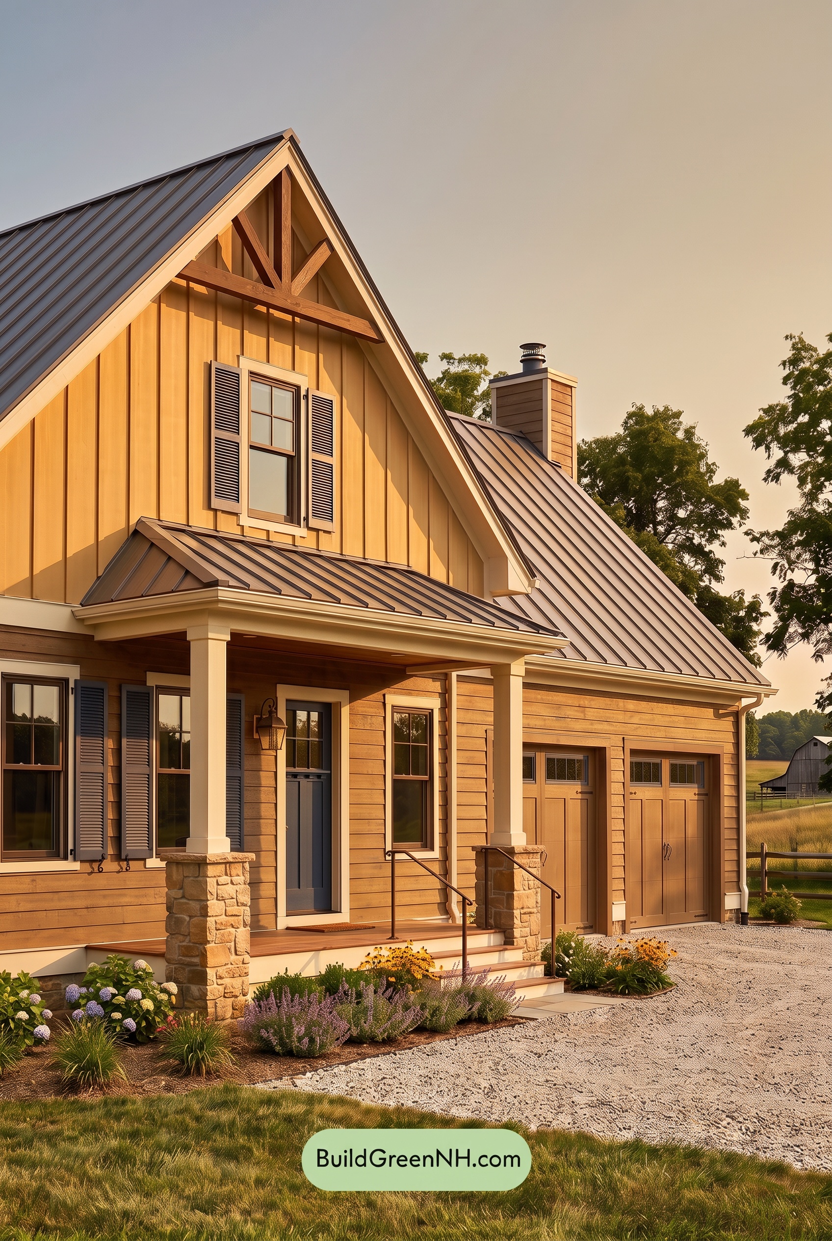 Modern Yellow House Exterior Color Scheme: Daffodil Indigo Hearth - Golden Hour