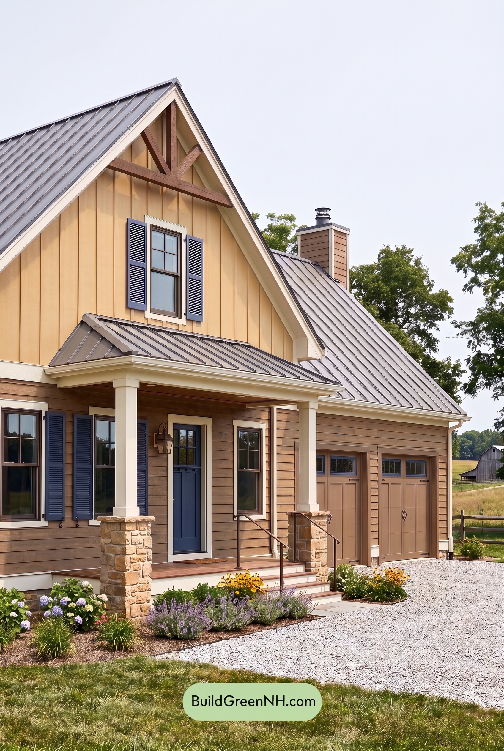 Modern Yellow House Exterior Color Scheme: Daffodil Indigo Hearth - Overcast