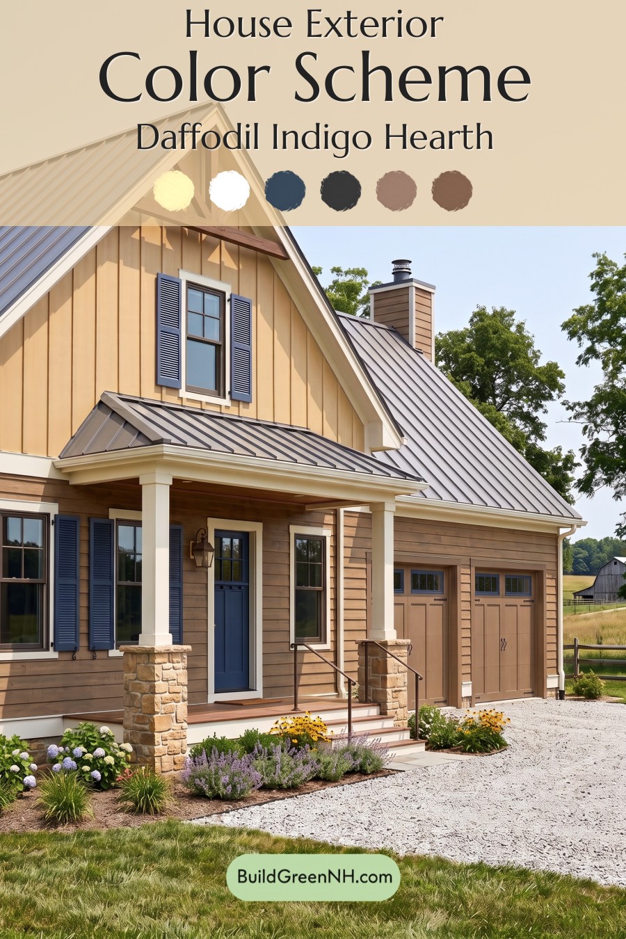 Modern Yellow House Exterior Color Scheme: Daffodil Indigo Hearth