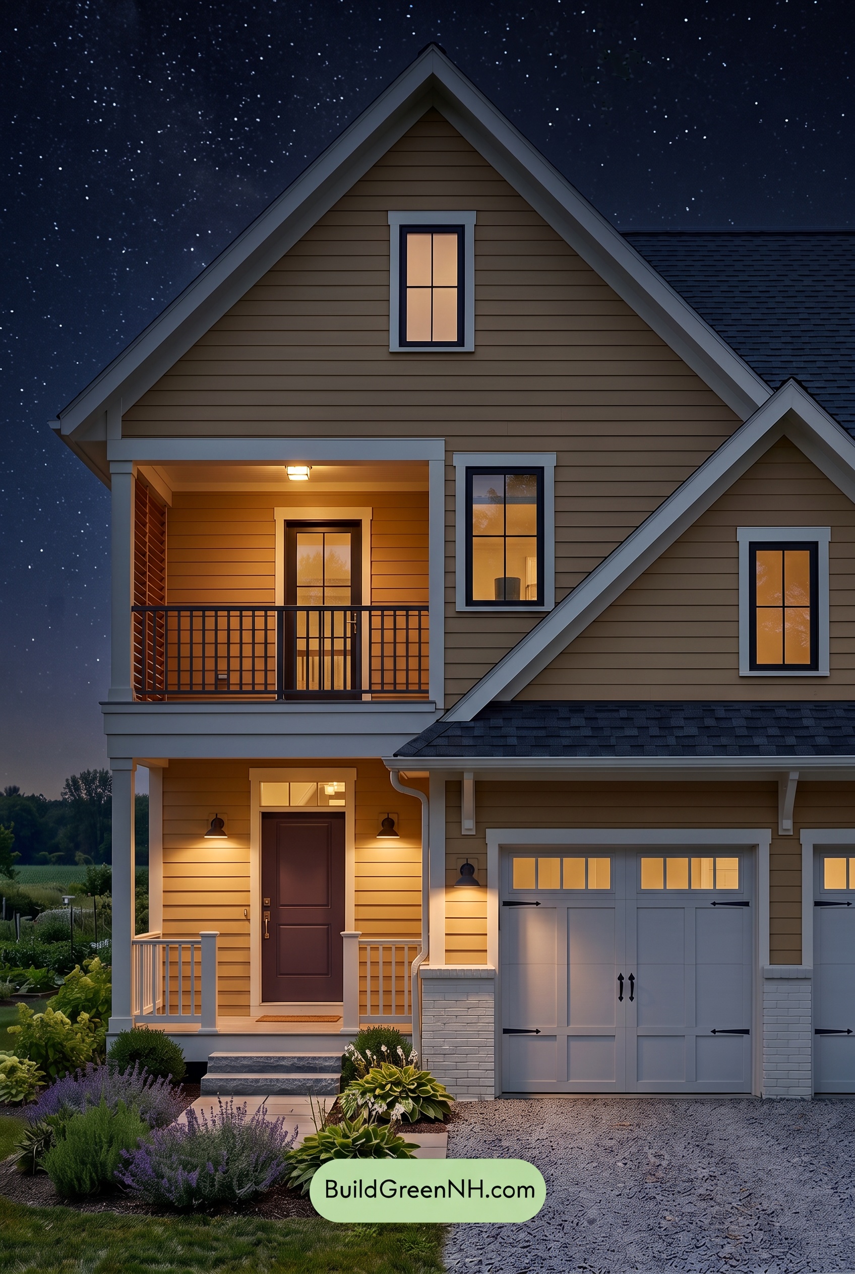Modern Yellow House Exterior Color Scheme: Gablefield Welcome - Nighttime