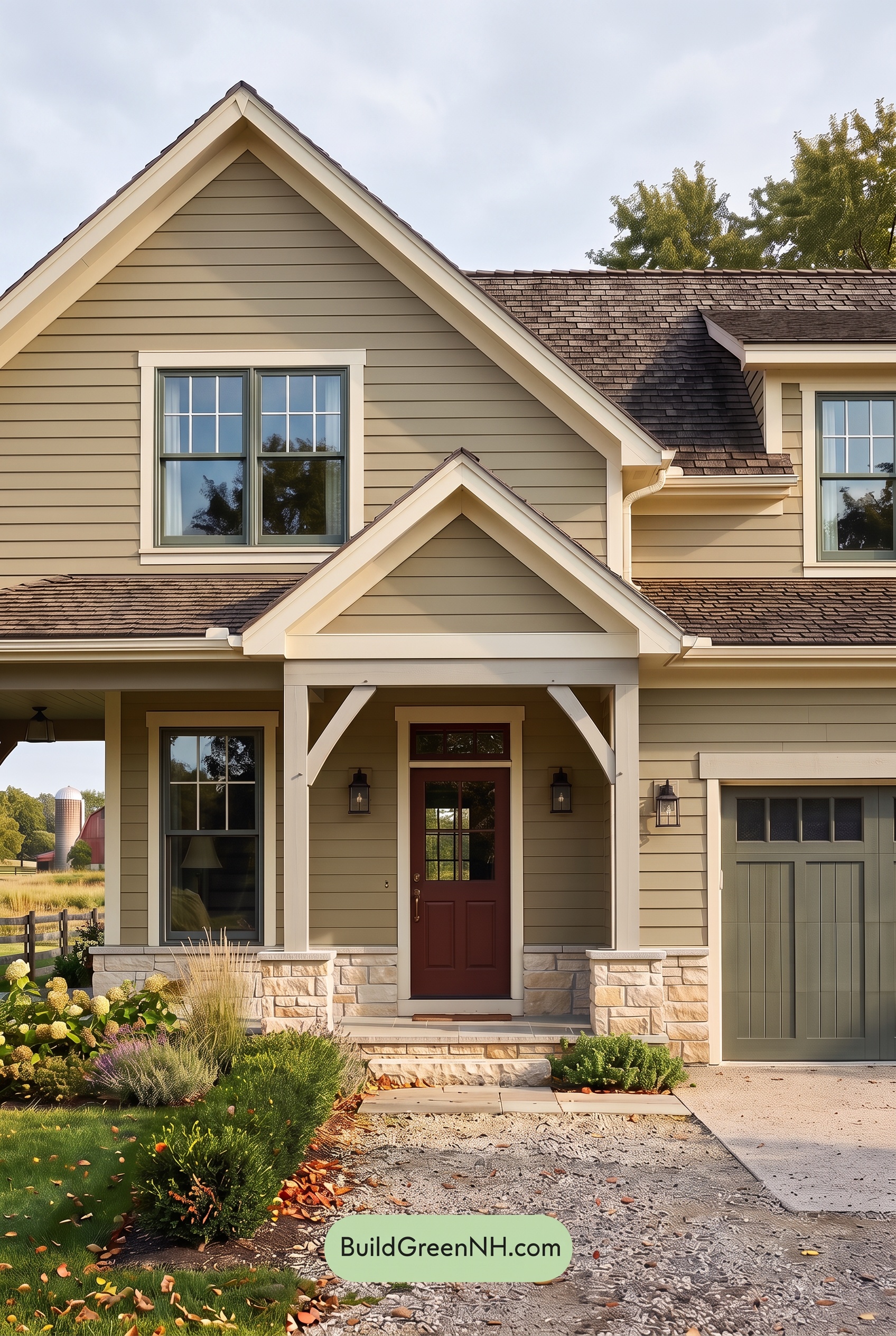 Modern Yellow House Exterior Color Scheme: Golden Moss Gable - Overcast