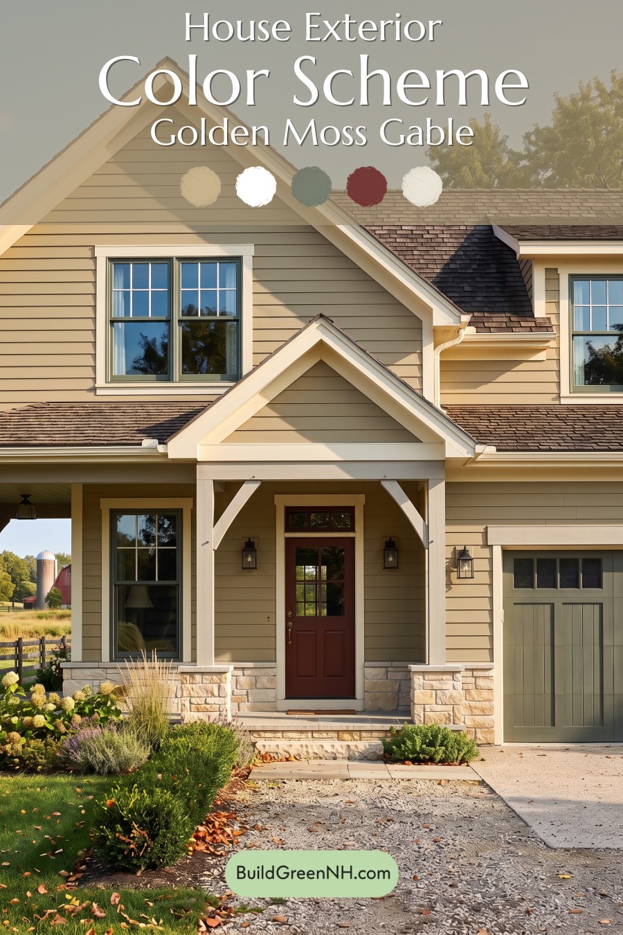 Modern Yellow House Exterior Color Scheme: Golden Moss Gable