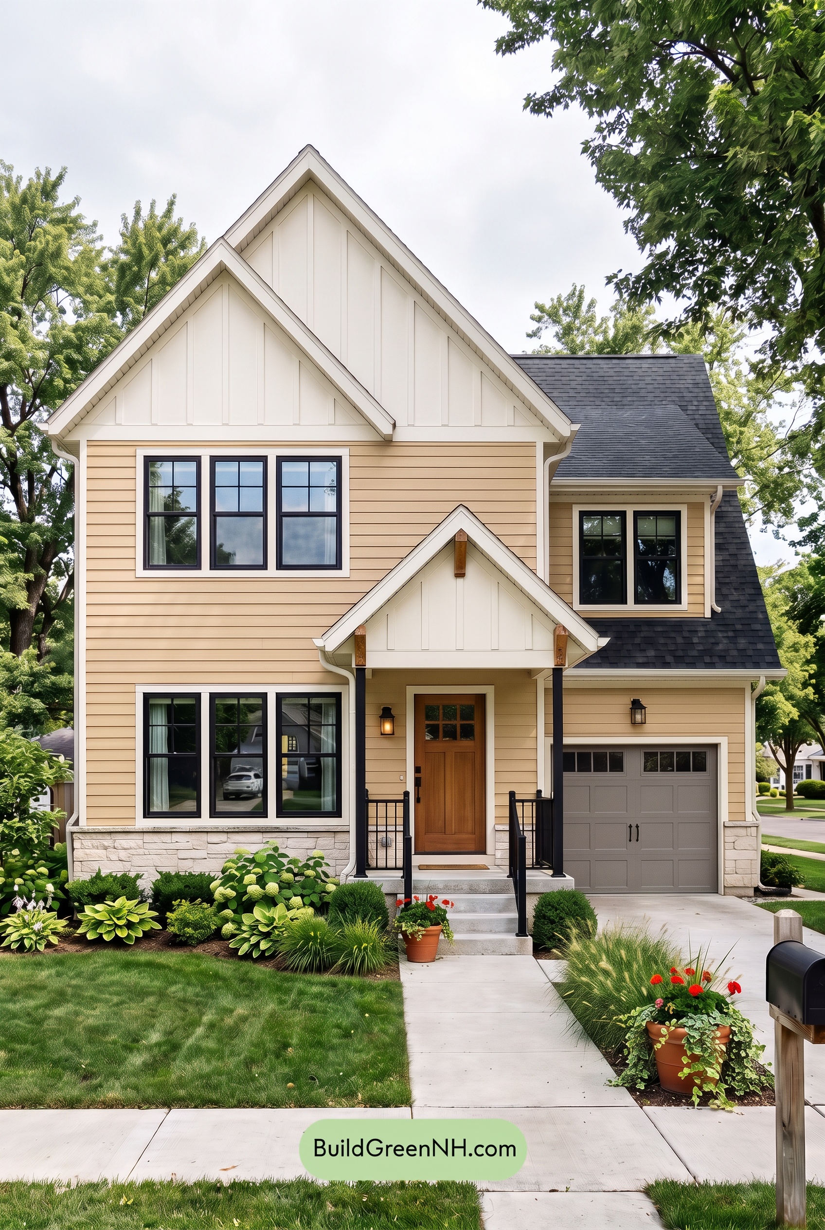 Modern Yellow House Exterior Color Scheme: Honey Slate Haven - Overcast
