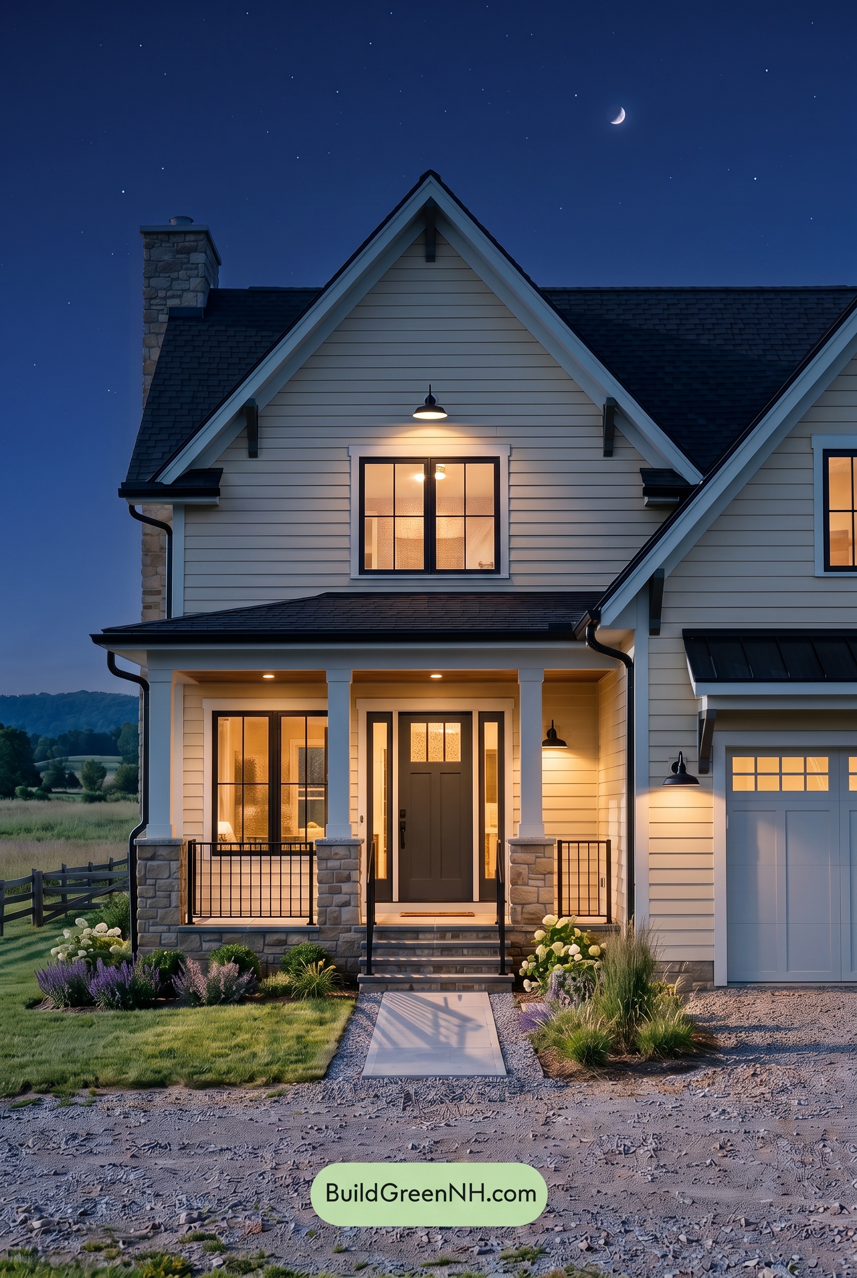 Modern Yellow House Exterior Color Scheme: Lemon Onyx Barn - Nighttime