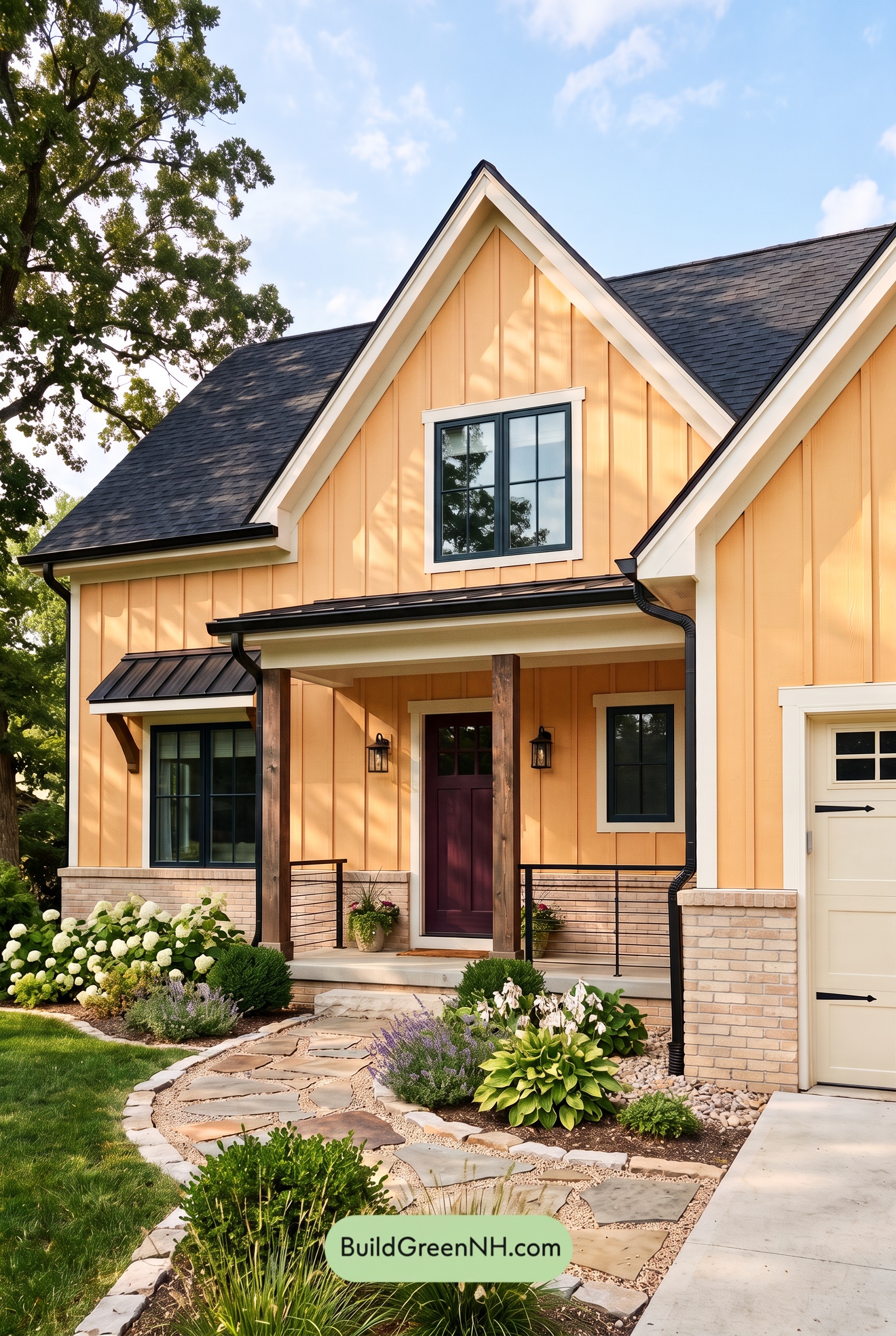 Modern Yellow House Exterior Color Scheme: Marigold Coal Entry