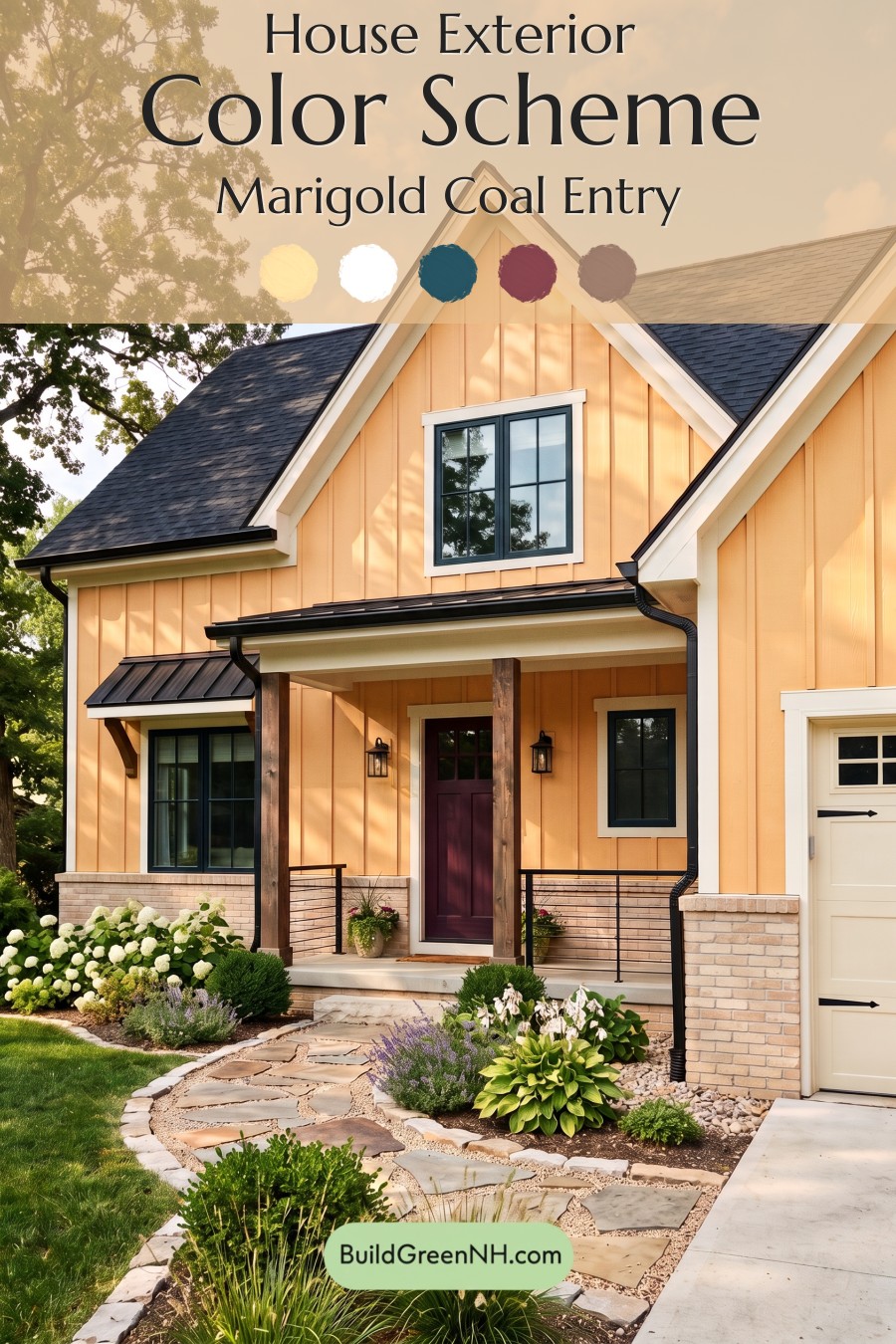 Modern Yellow House Exterior Color Scheme: Marigold Coal Entry