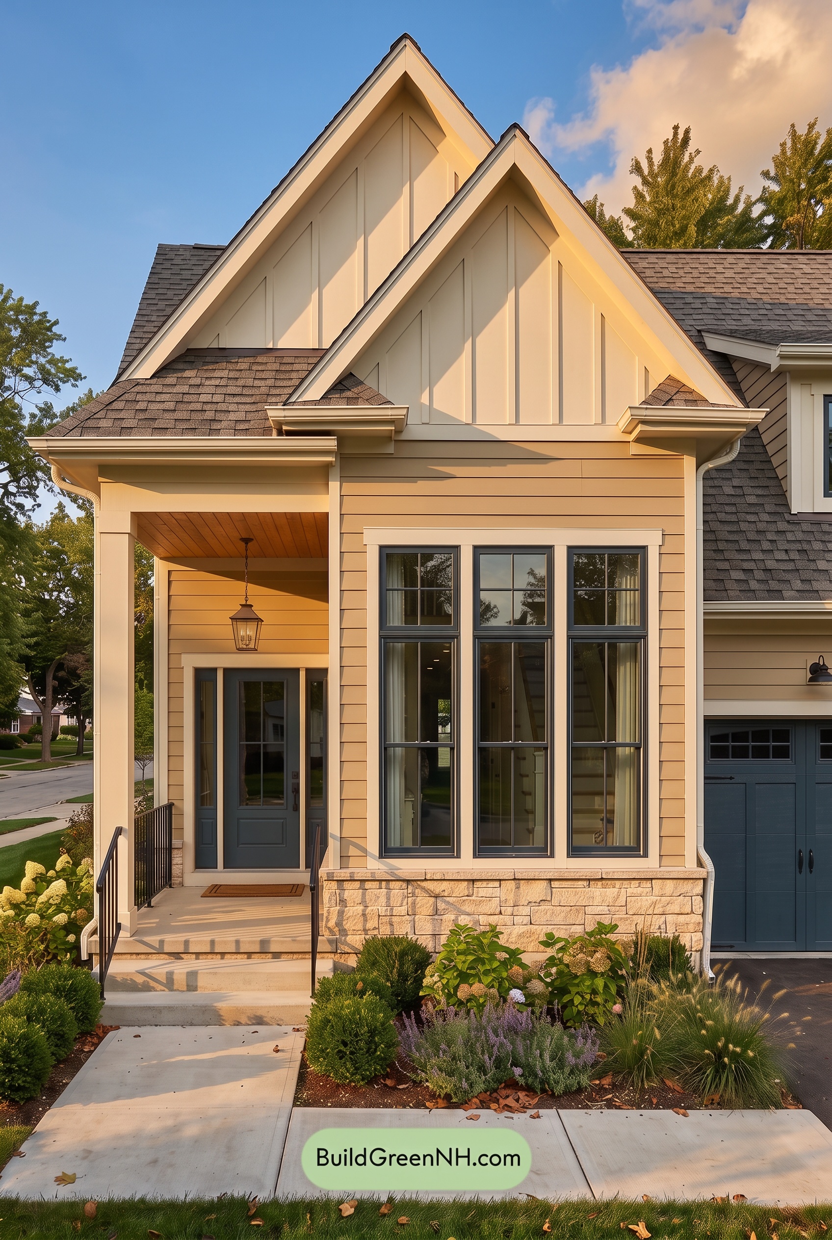 Modern Yellow House Exterior Color Scheme: Meadowlight Veranda - Golden Hour