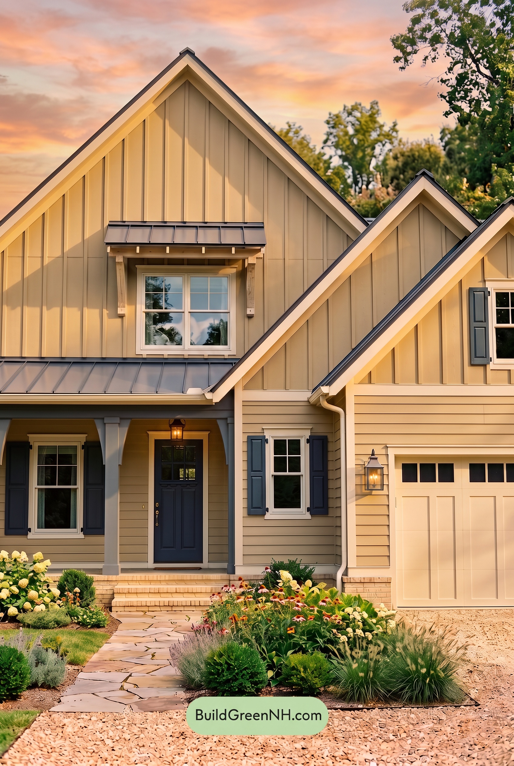 Modern Yellow House Exterior Color Scheme: Pale Gold Tide - Golden Hour