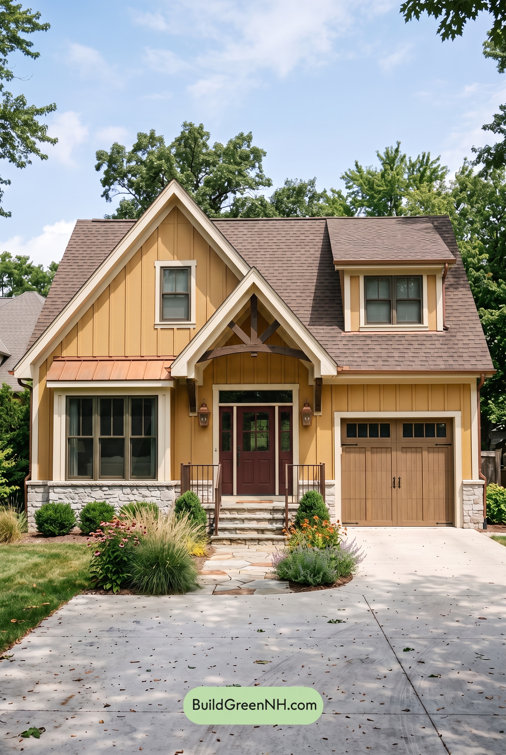 Modern Yellow House Exterior Color Scheme: Saffron Copper Porch