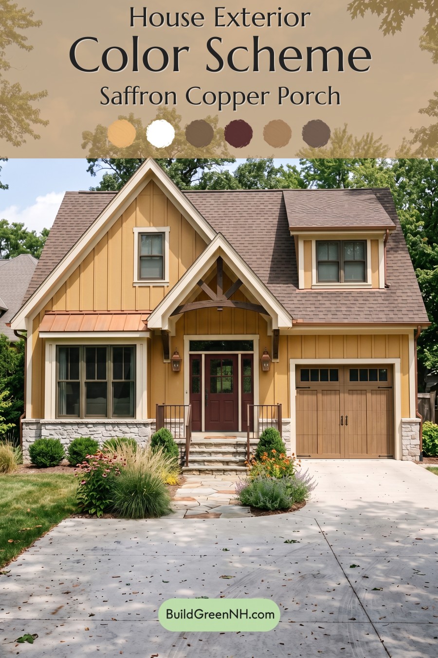 Modern Yellow House Exterior Color Scheme: Saffron Copper Porch