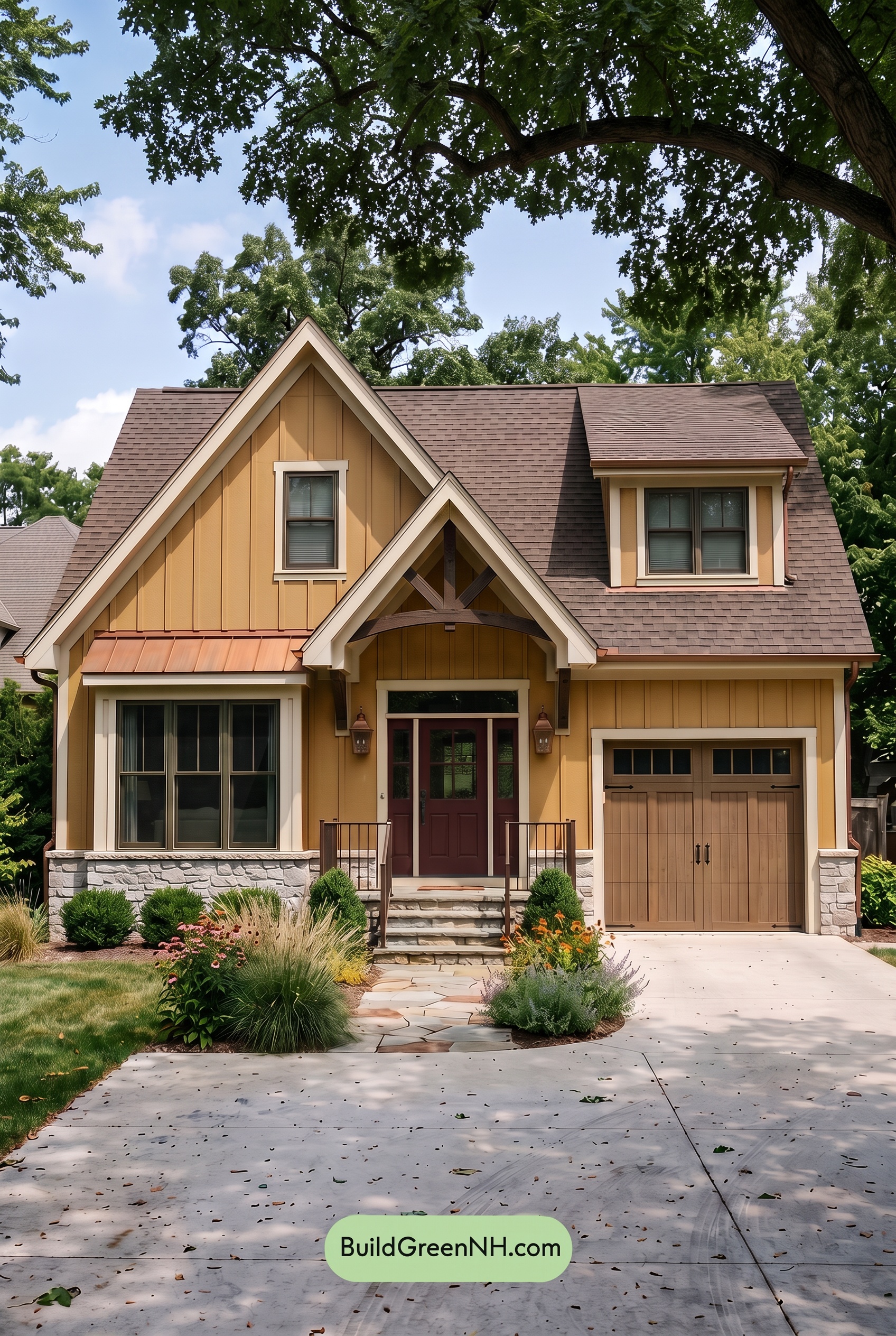 Modern Yellow House Exterior Color Scheme: Saffron Copper Porch - Shade