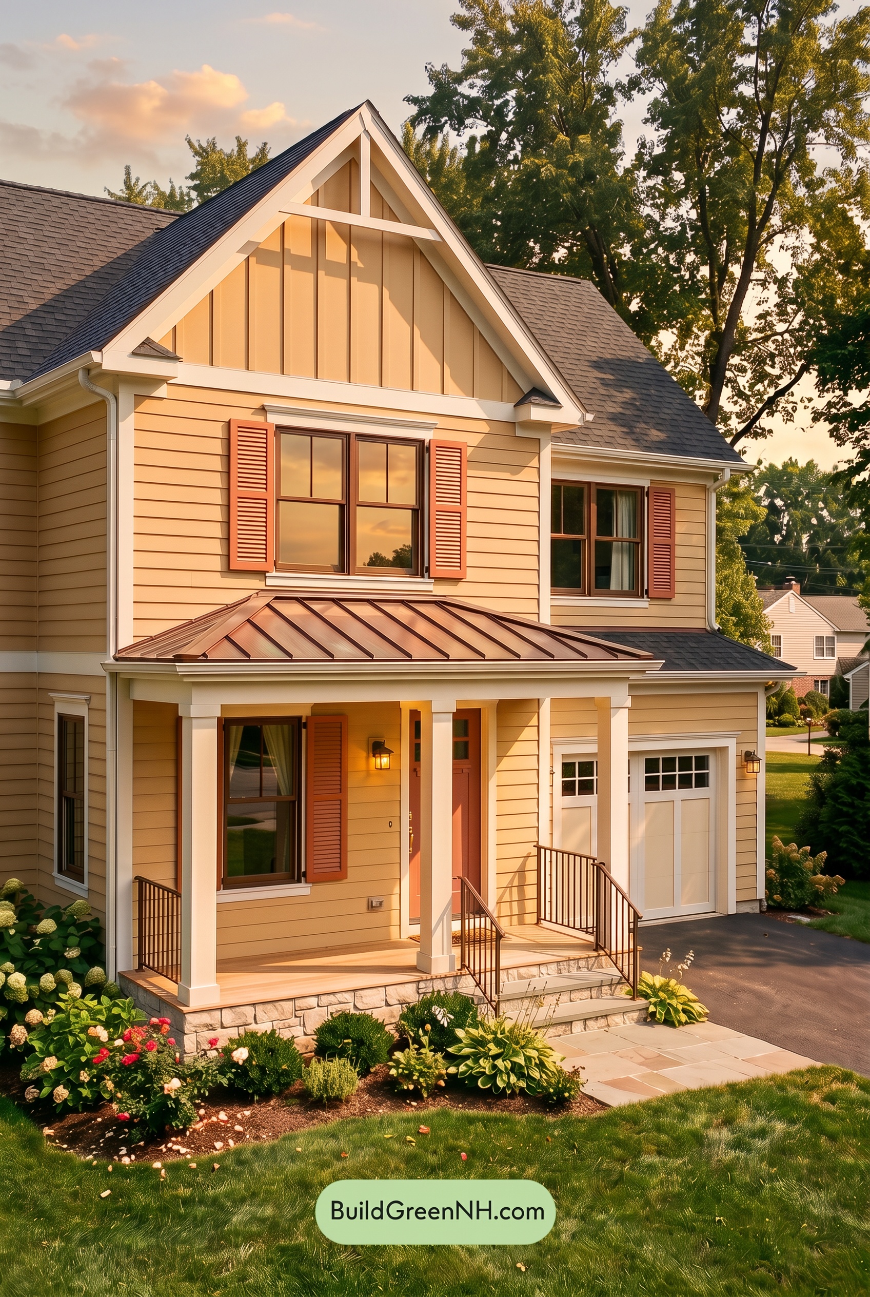 Modern Yellow House Exterior Color Scheme: Sunlit Shutterline - Golden Hour