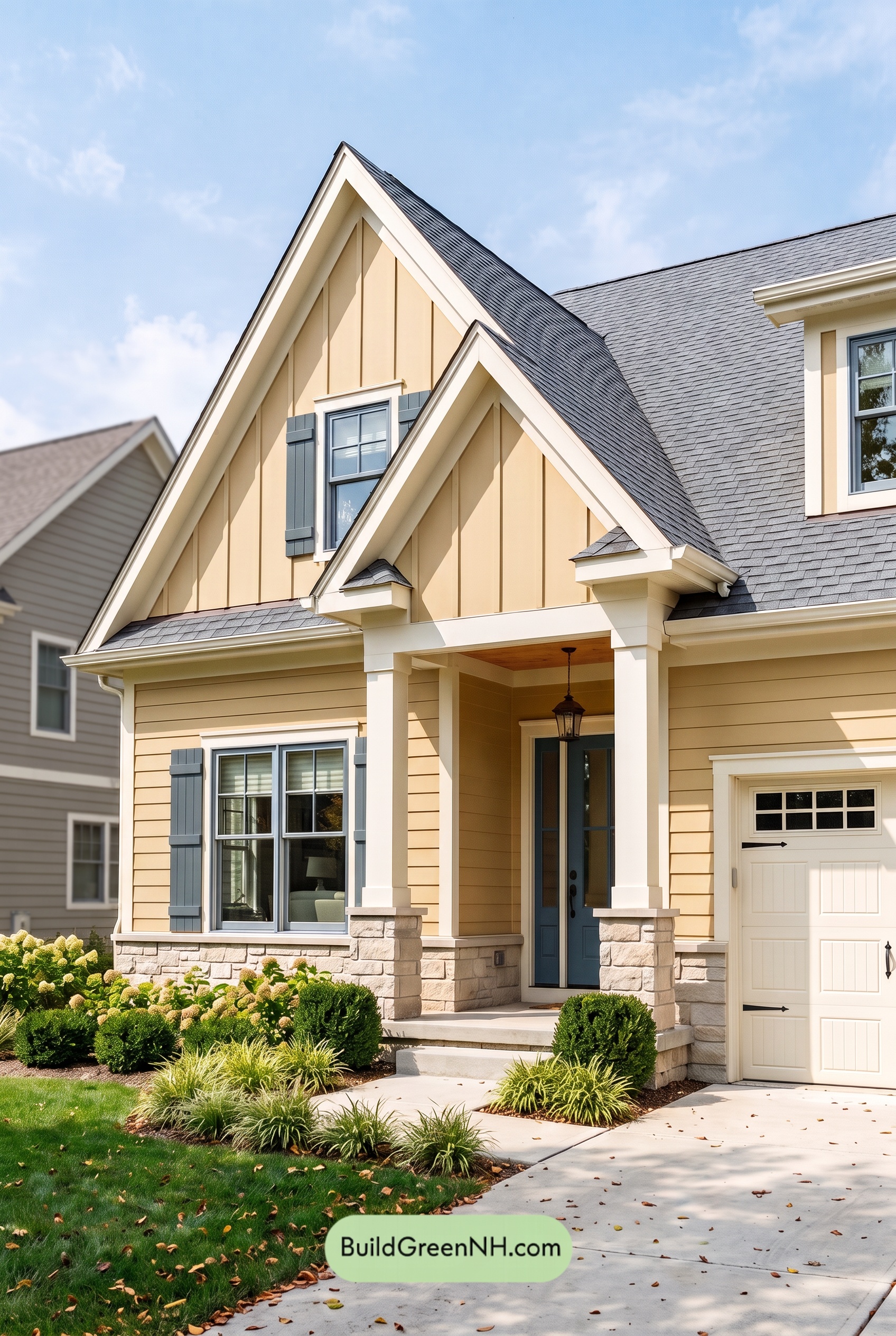 Modern Yellow House Exterior Color Scheme: Vanilla Blue Reverie