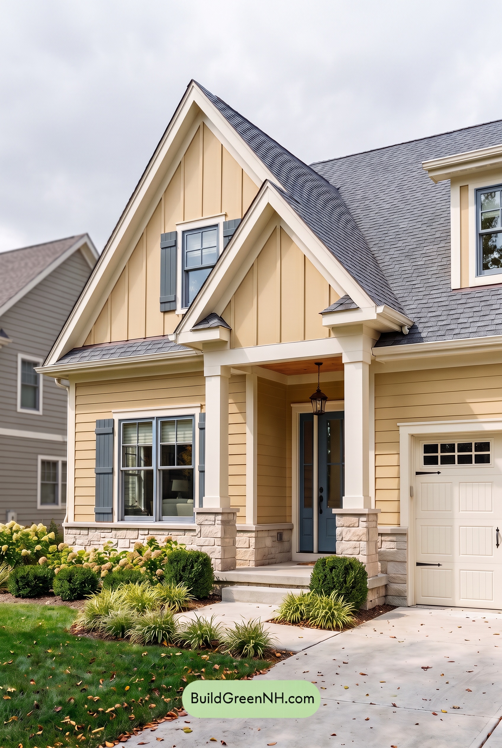 Modern Yellow House Exterior Color Scheme: Vanilla Blue Reverie - Overcast