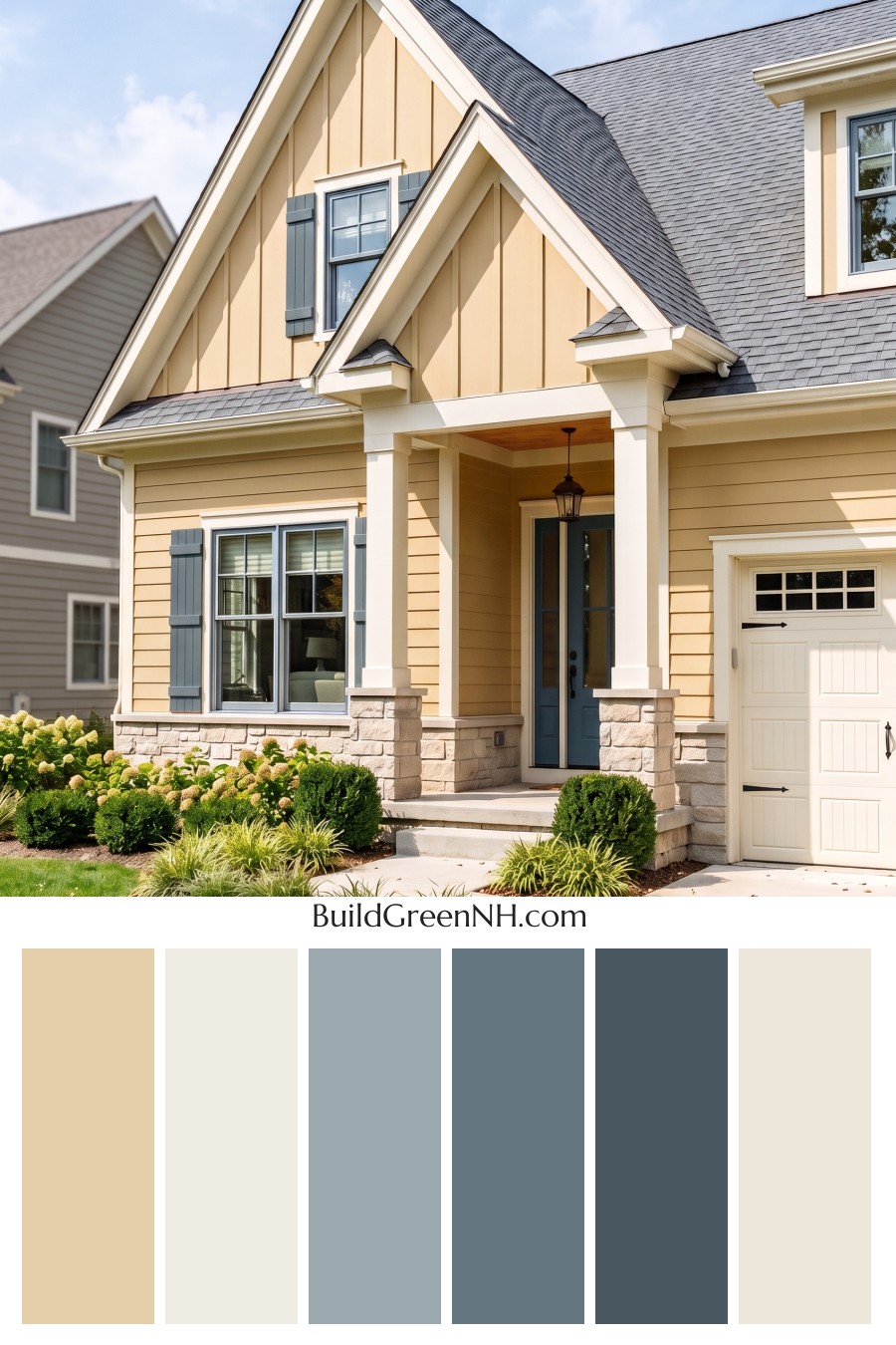 Modern Yellow House Exterior Color Scheme: Vanilla Blue Reverie
