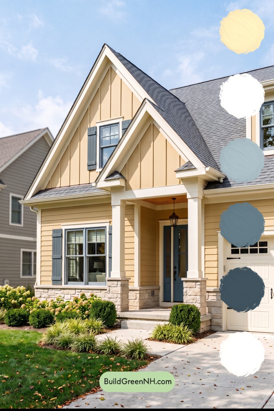 Modern Yellow House Exterior Color Scheme: Vanilla Blue Reverie