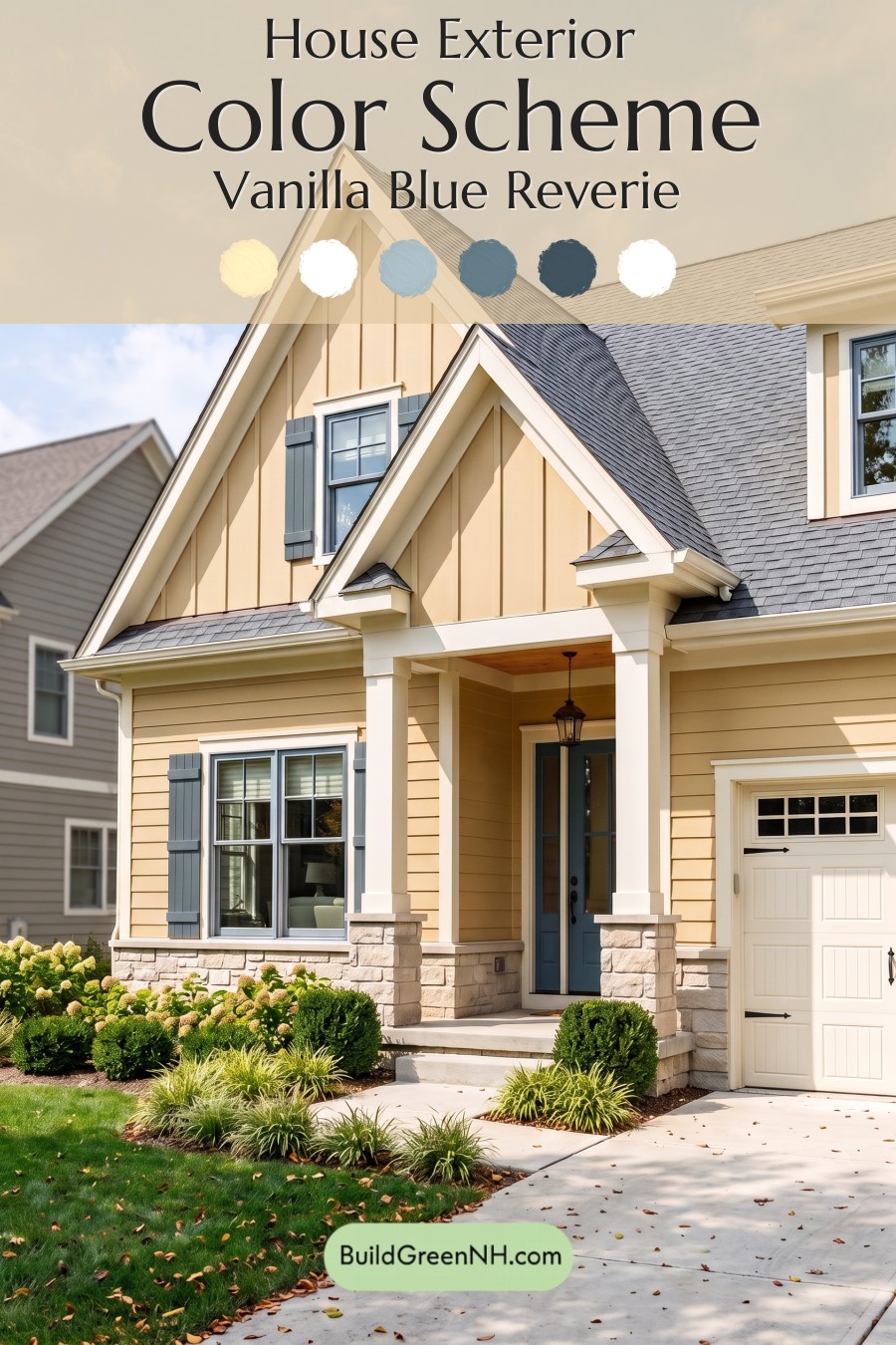Modern Yellow House Exterior Color Scheme: Vanilla Blue Reverie
