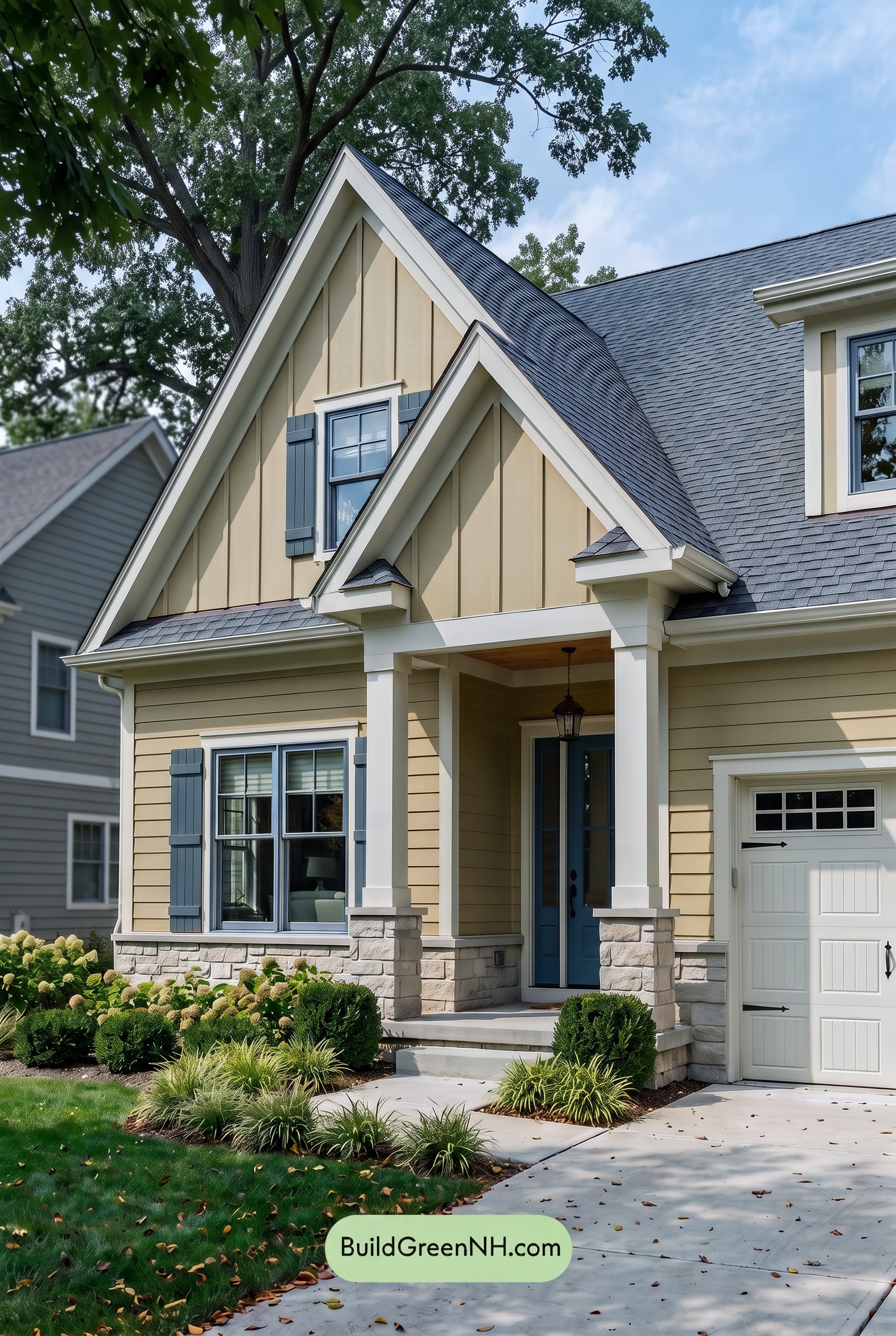 Modern Yellow House Exterior Color Scheme: Vanilla Blue Reverie - Shade