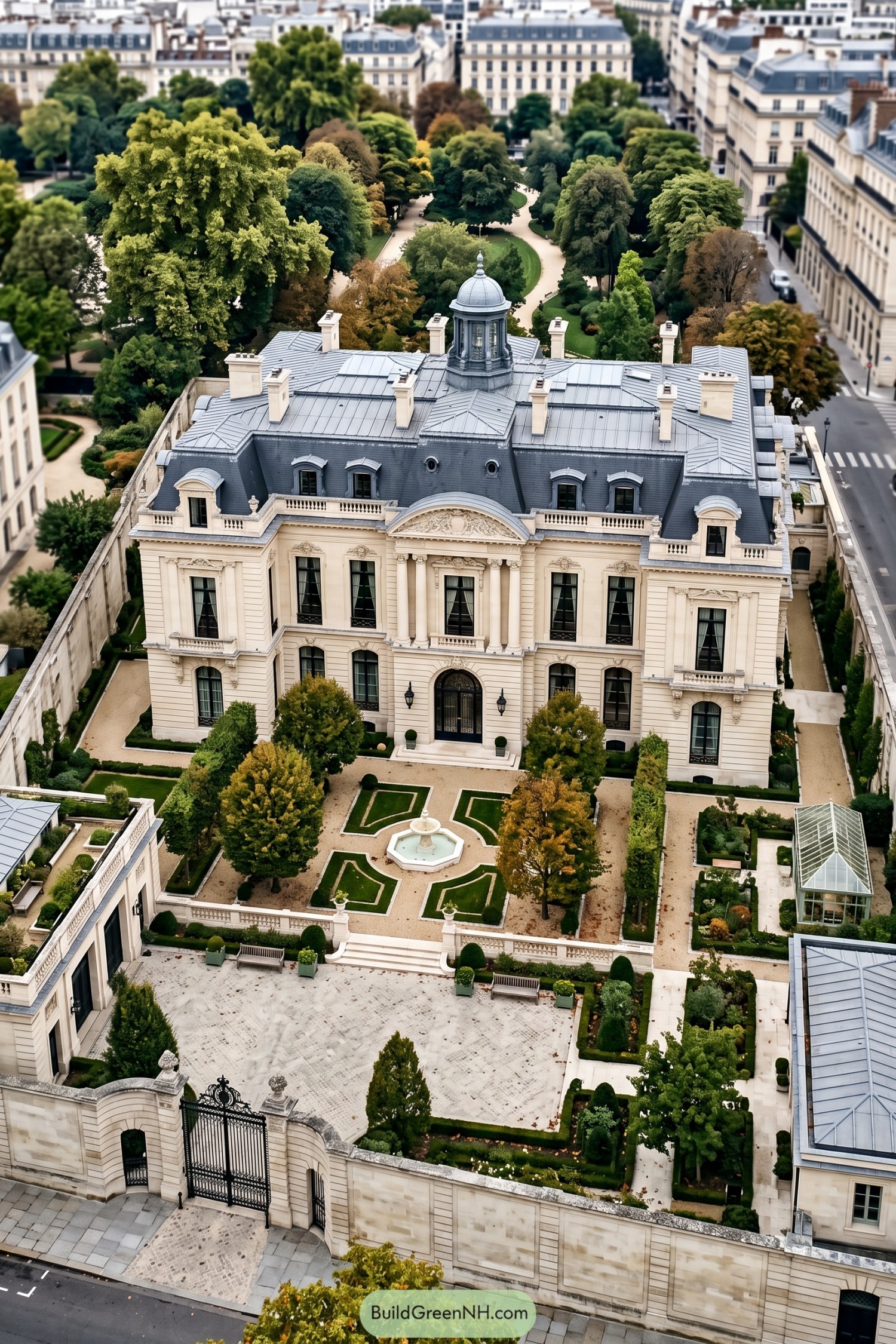 A grand Parisian mansion with formal gardens