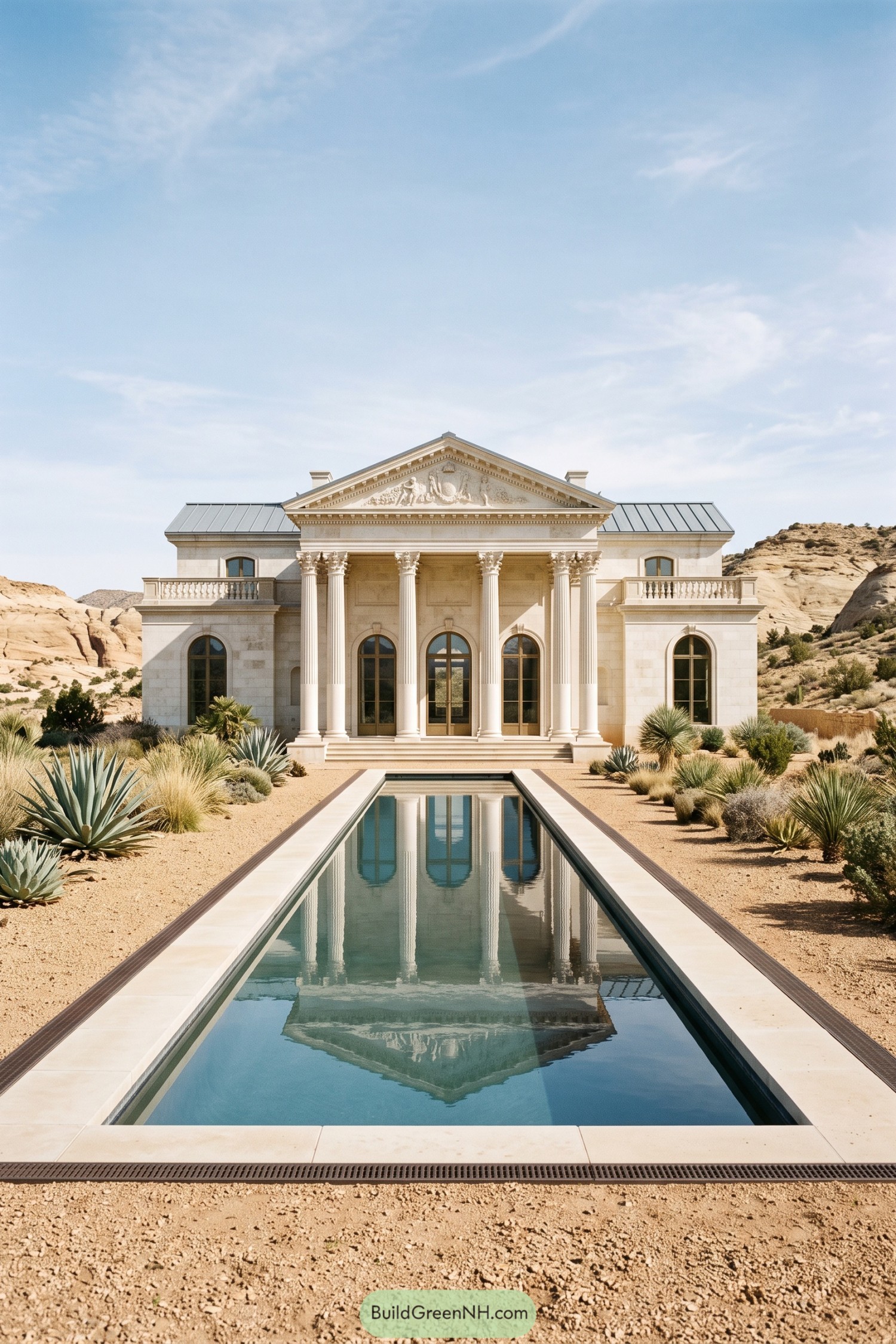 Neoclassical villa with columned portico and desert lap pool